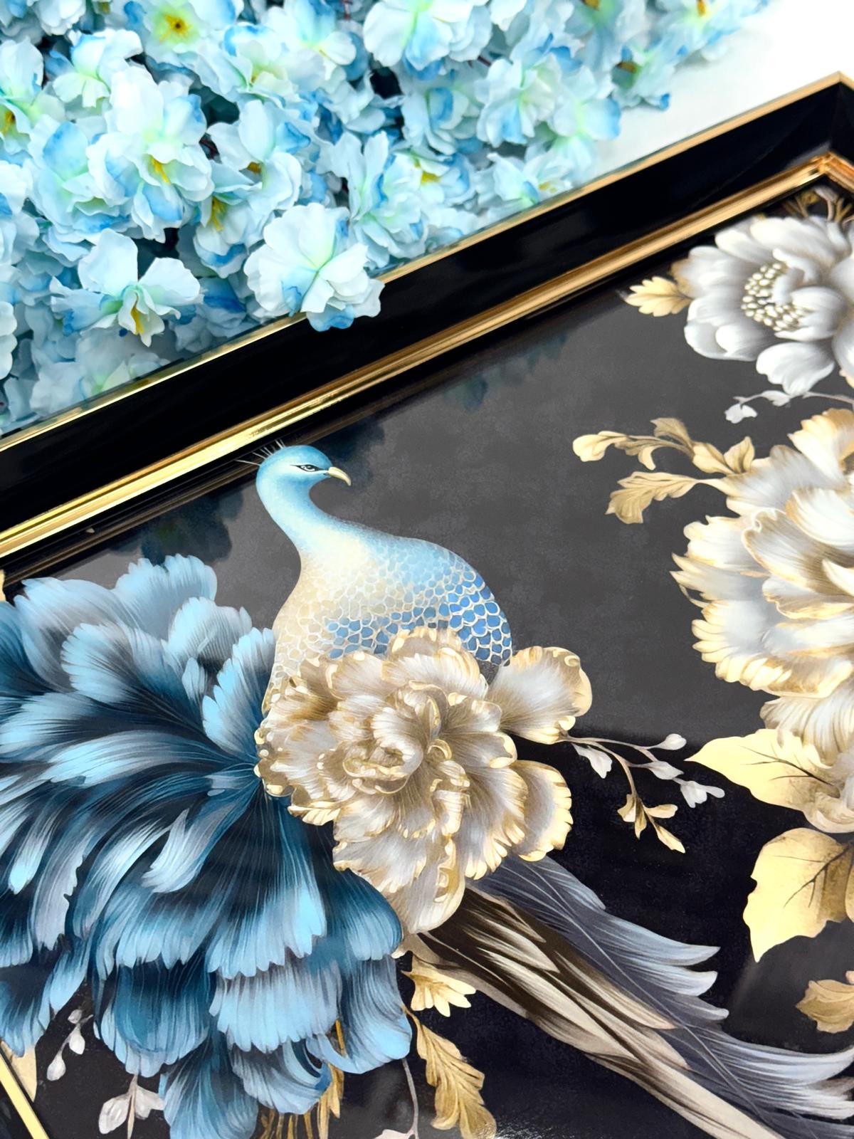 Dikdörtgen Lüx Tepsi Mavili Tavus Kuşlu 45/31 cm