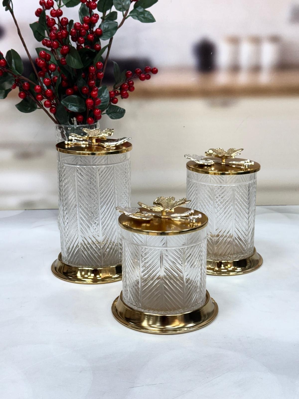 ŞAHANE HOME 3 Lü Dekoratif Kapaklı Cam Kavanoz 1500/1200/1000 ml