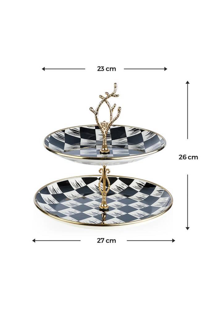 Qualita King Dama Dekor Emaye Büyük Katlı Kurabiyelik