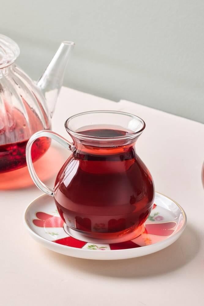 Perotti BEYOĞLU 12 PARÇA ÇAY SETİ KULPLU  RENGARENK TABAKLI  210 ML