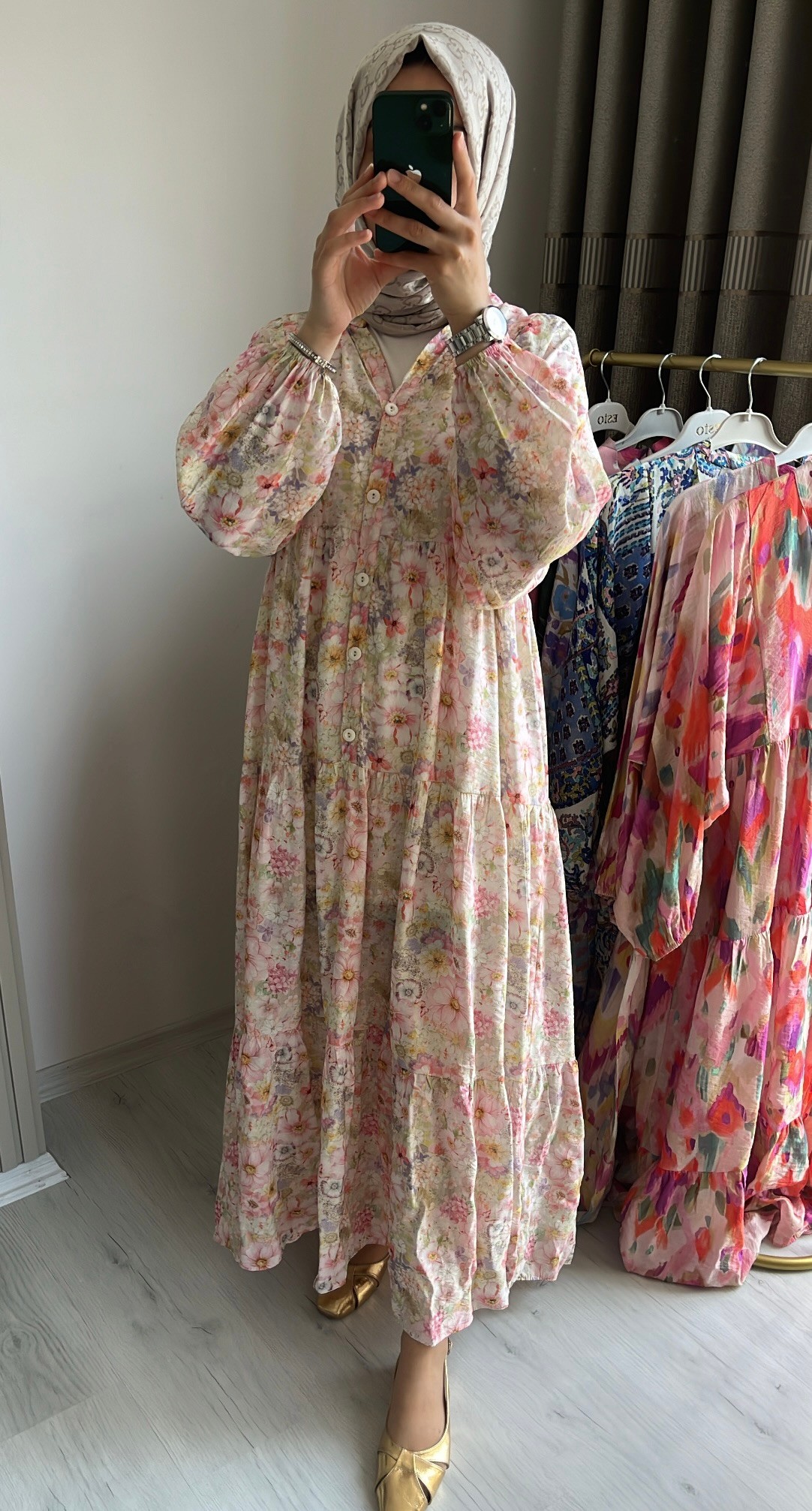 Rüya Çiçek Desenli Mango Elbise