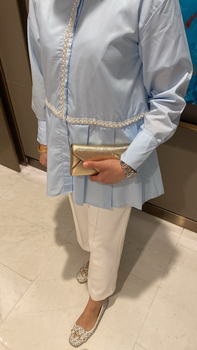 Melinda incili gömlek  - MAVİ