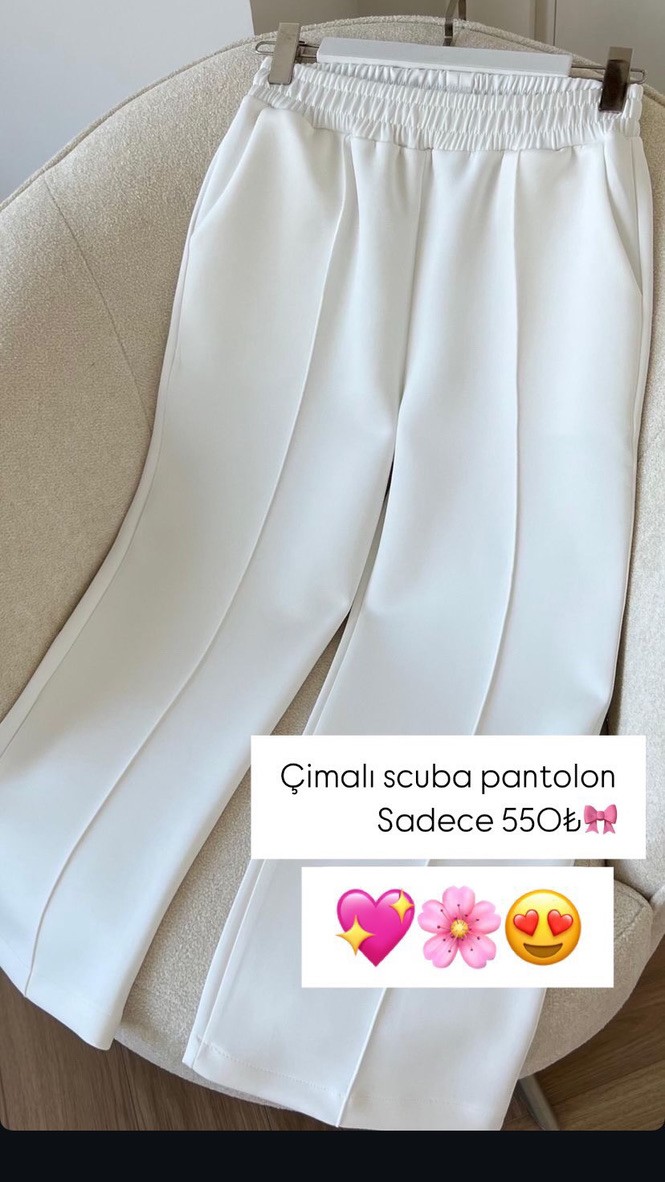 Çımalı pantolon - BEYAZ