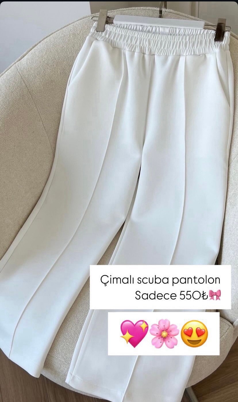 Çımalı pantolon - BEYAZ