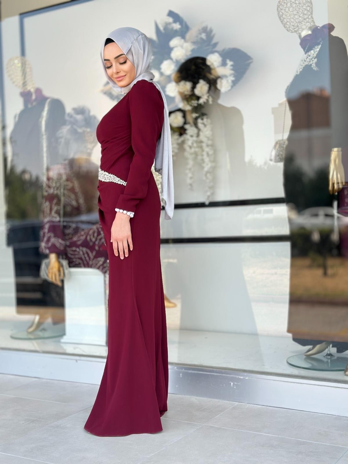 Bel Ve Yakası Taşlı Abiye-Tac 4259