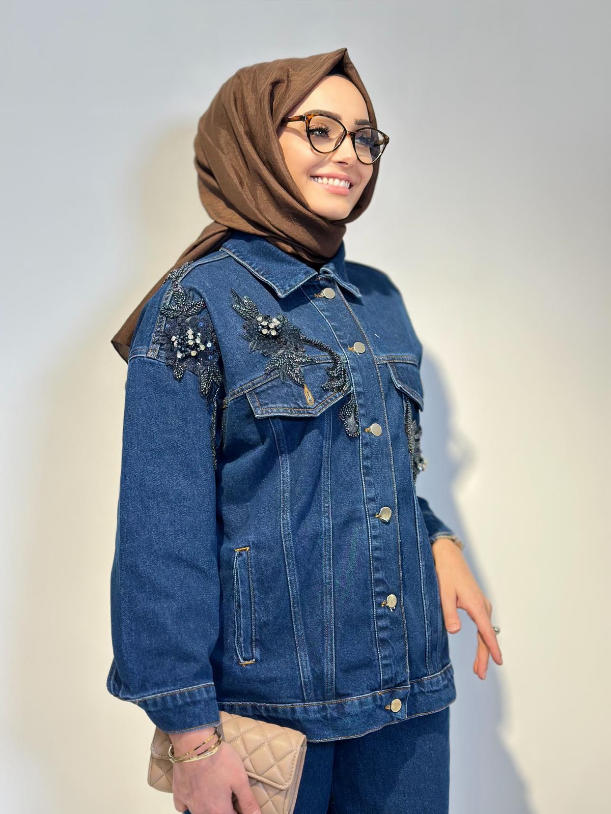 Taşlı Jean Ceket-Tac 7949 - LACİVERT