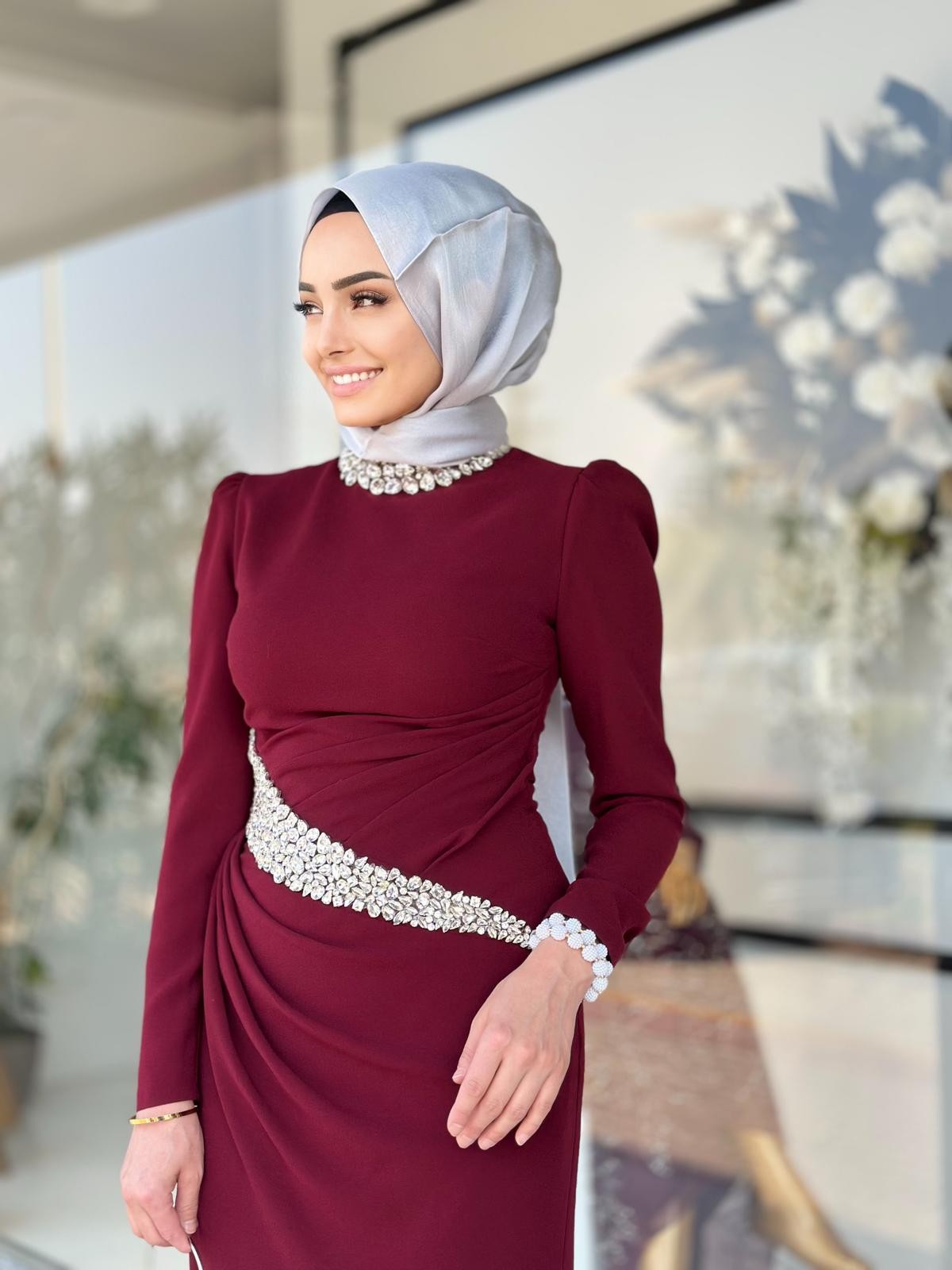 Bel Ve Yakası Taşlı Abiye-Tac 4259