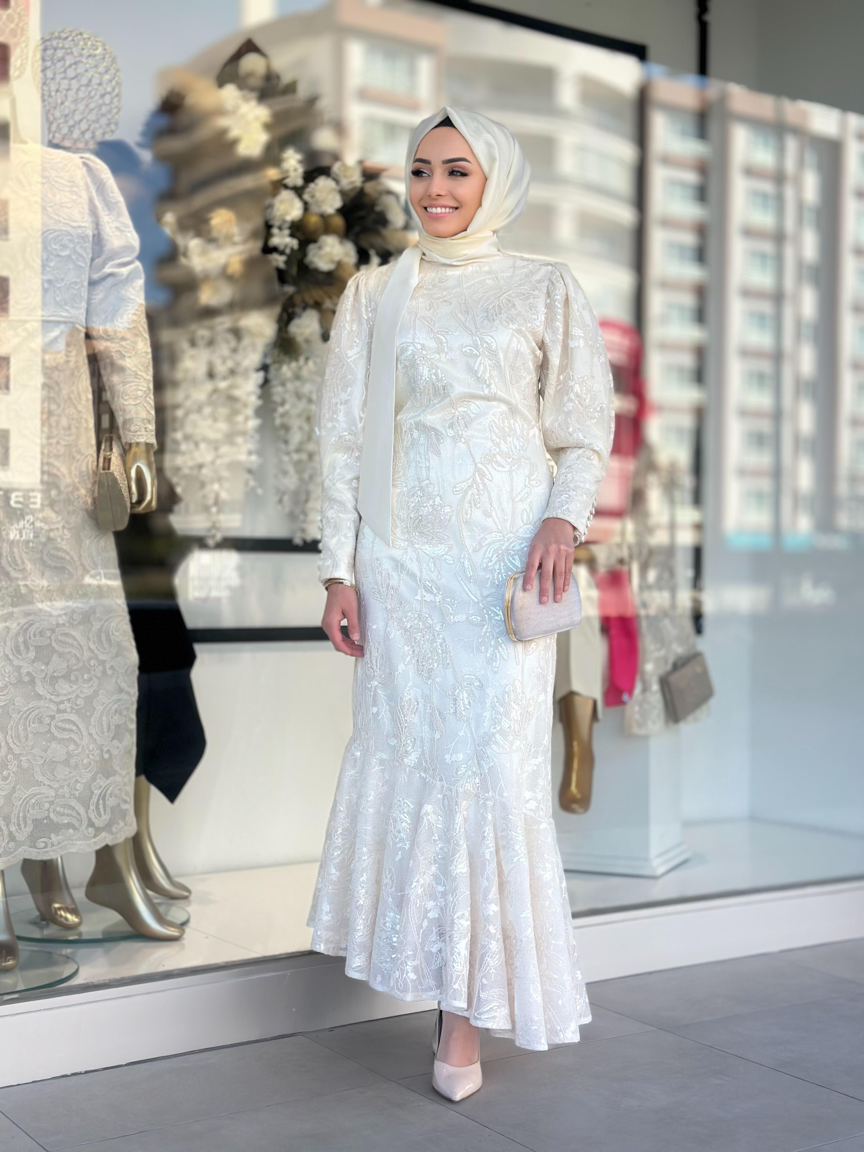 Dantelli Asimetrik Elbise-Tac 54006