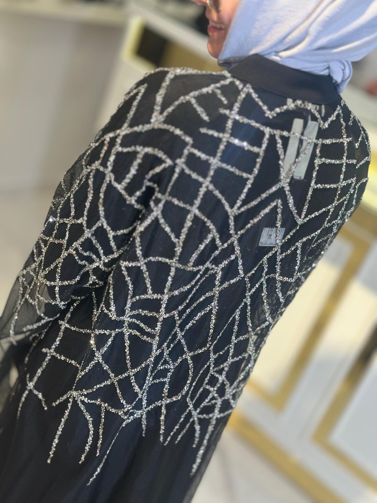 Taş Baskılı Tül Abaya-Tac 6227