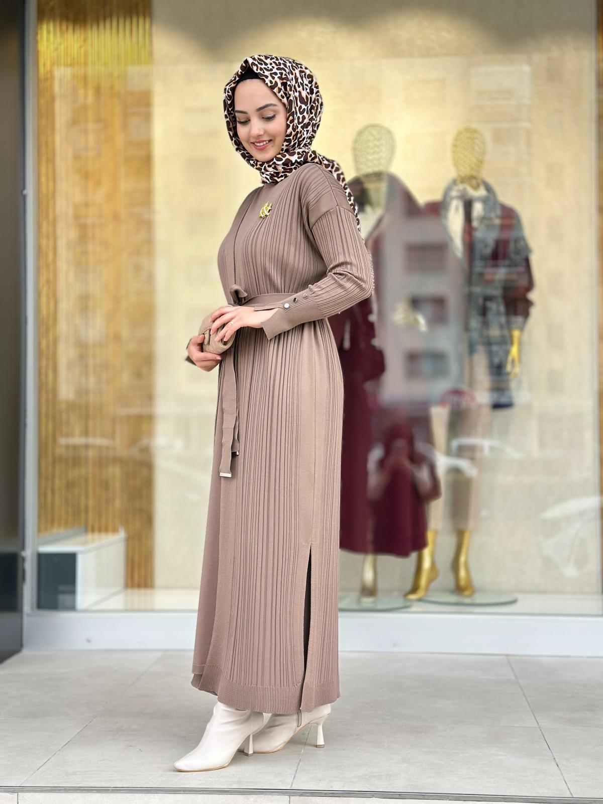 İkili Triko Elbise-Tac 6112 - AÇIK KAHVERENGİ