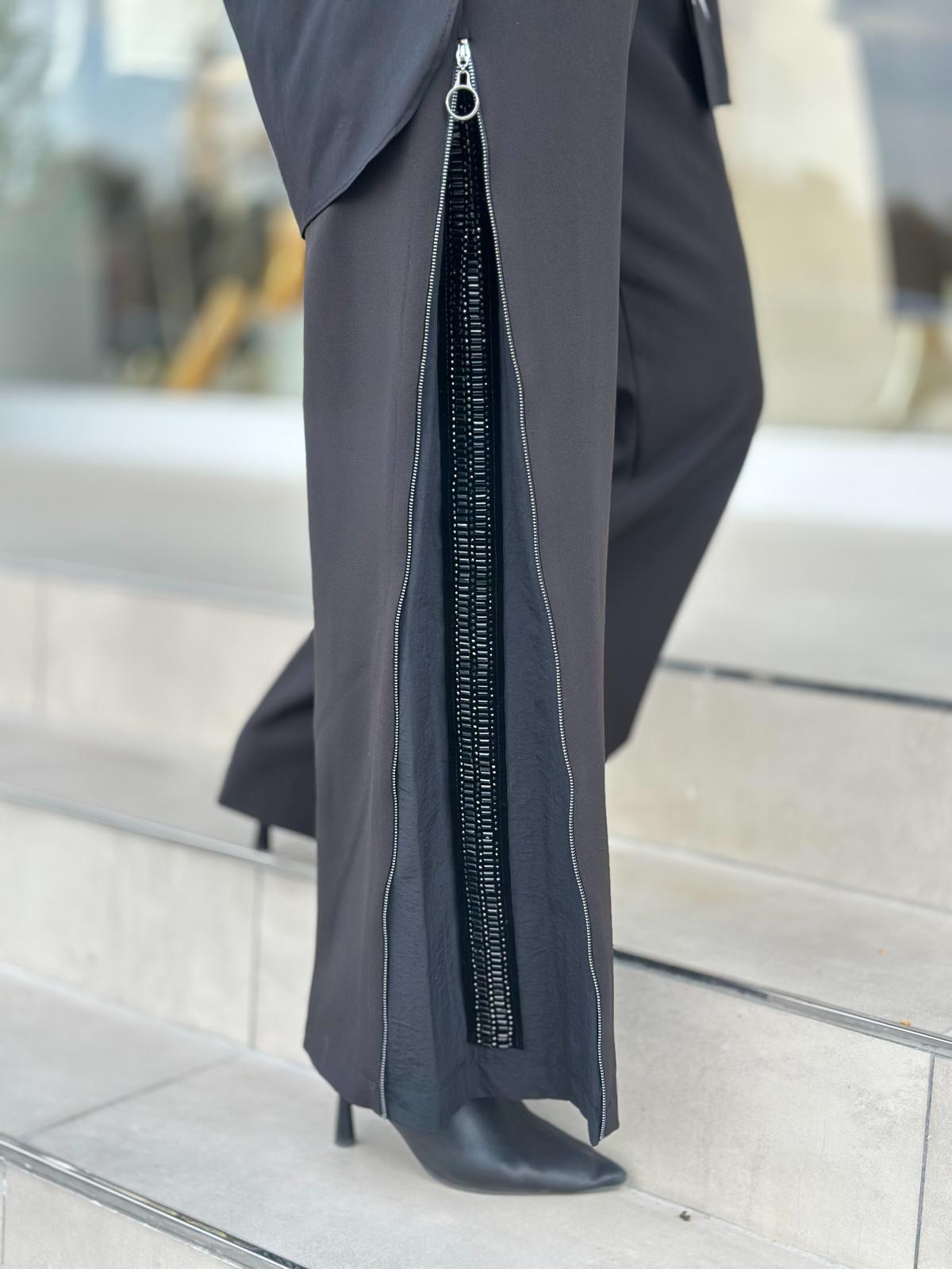 Fermuarlı Taşlı Pant. Takım-2606