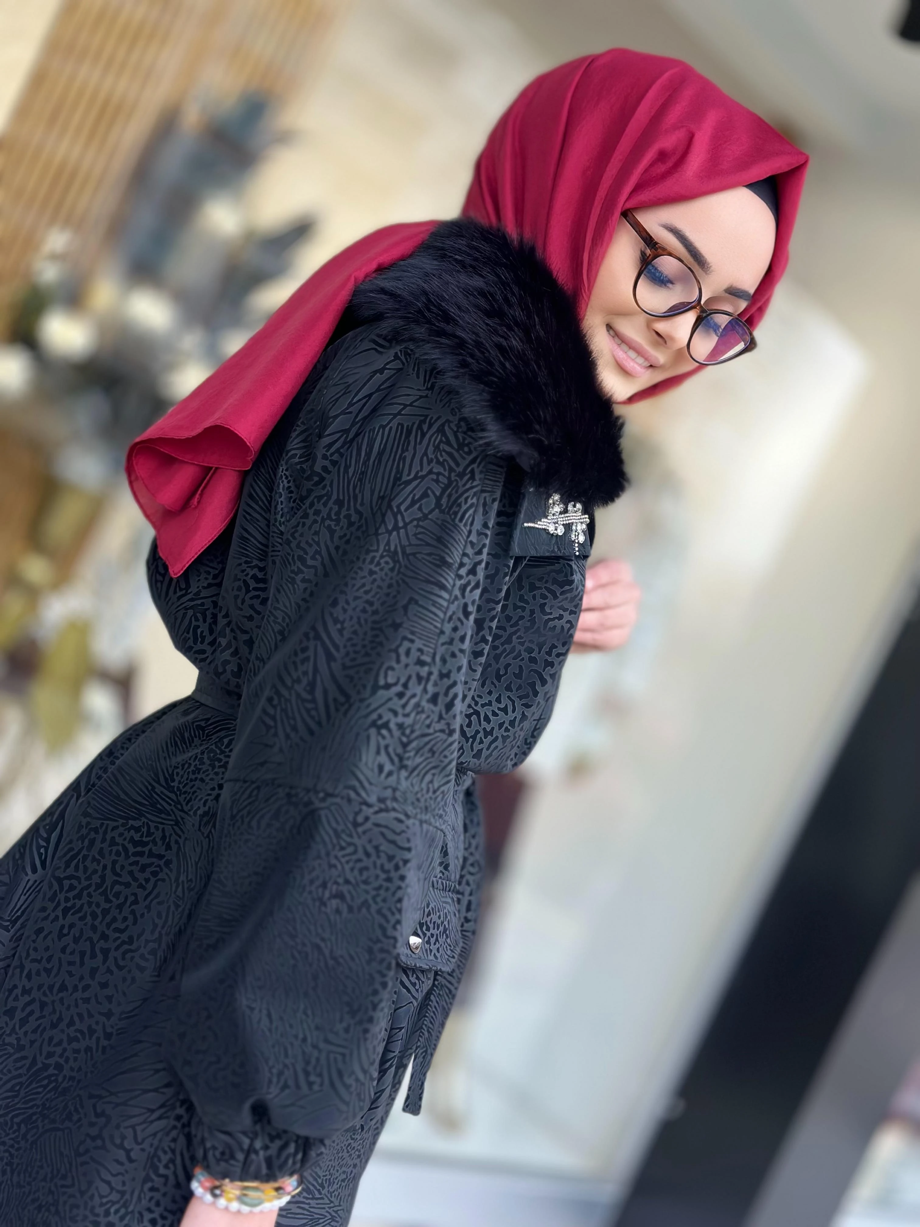 Yakası Kürklü Deri Kaban-Tac 7965