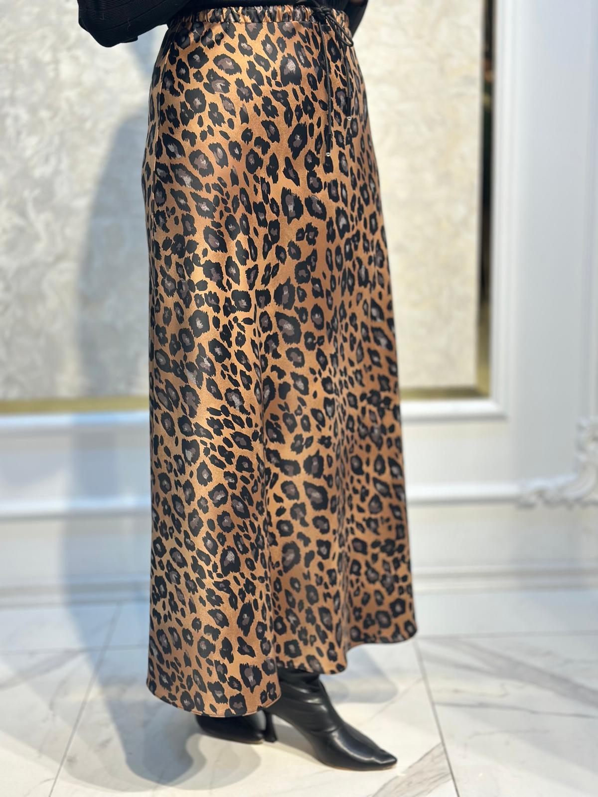 Leopar Saten Kiloş Etek-Tac 5451 - KAHVERENGİ