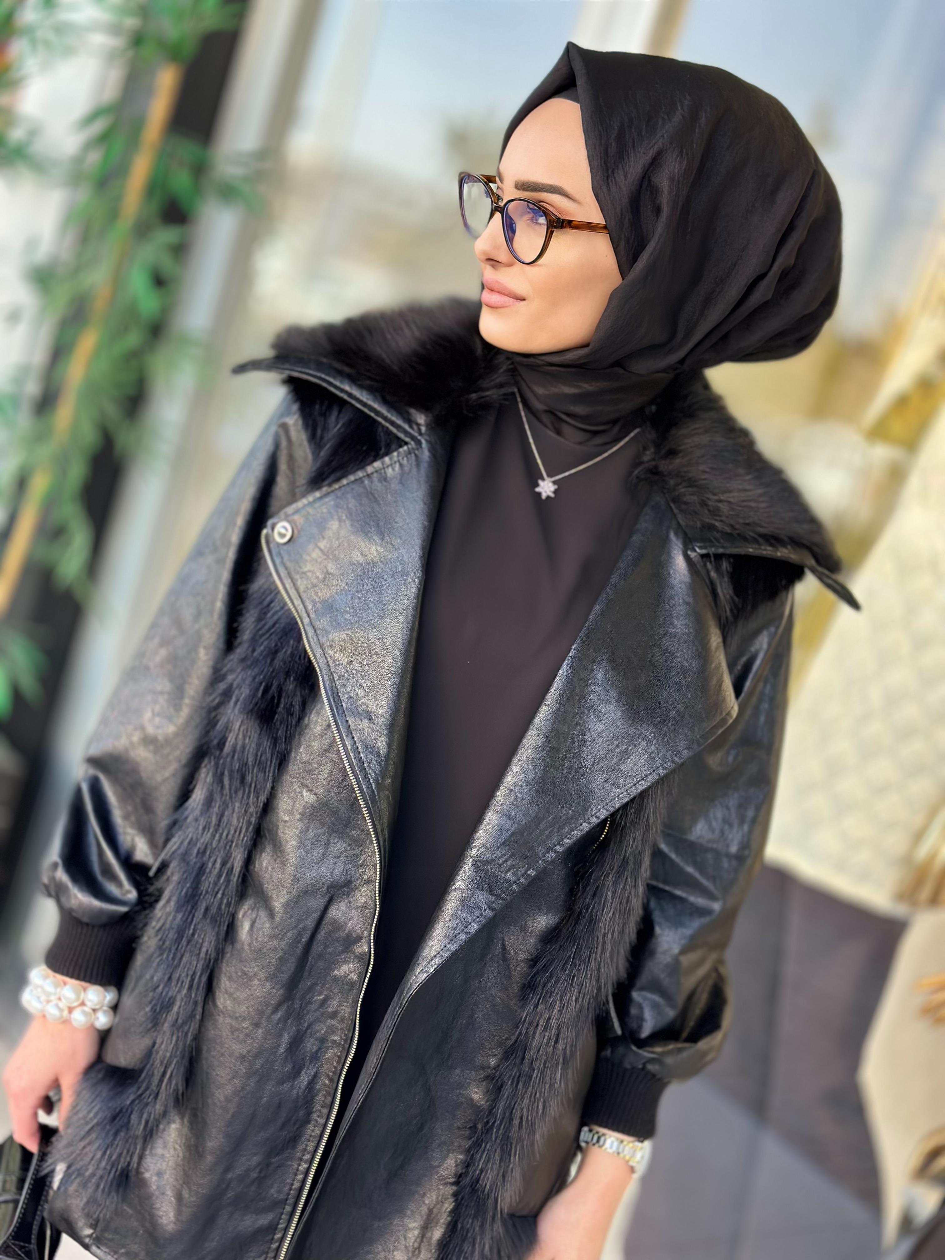 Kürklü Derili Kaban-Tac 7932