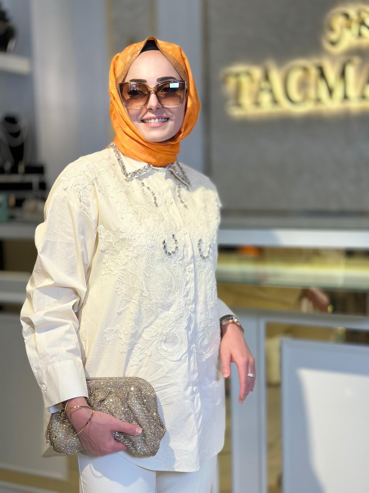Dantel Ve Taşlı Gömlek-Tac 0020