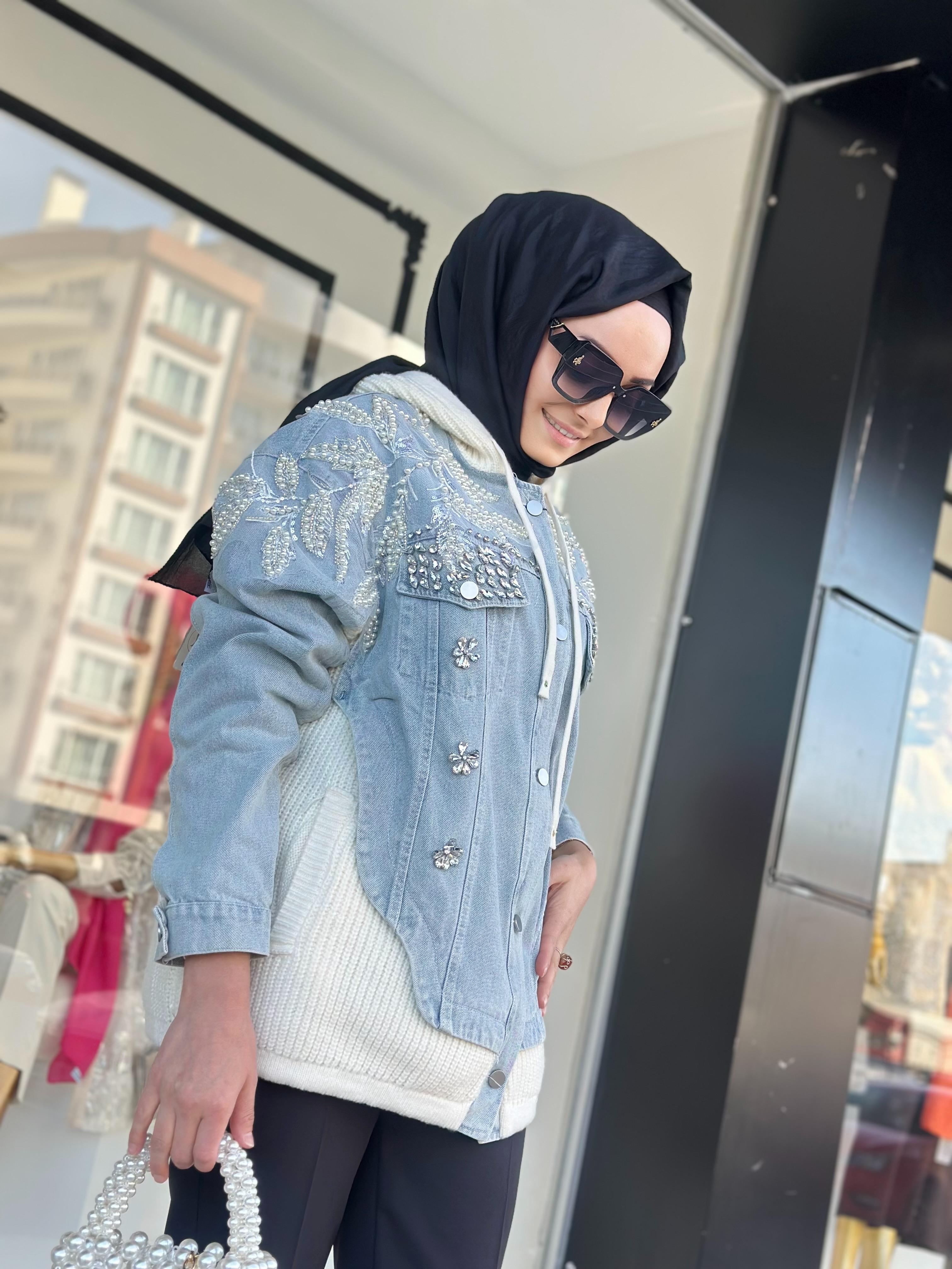 Kapşonlu İthal Kot Ceket-Tac 95137