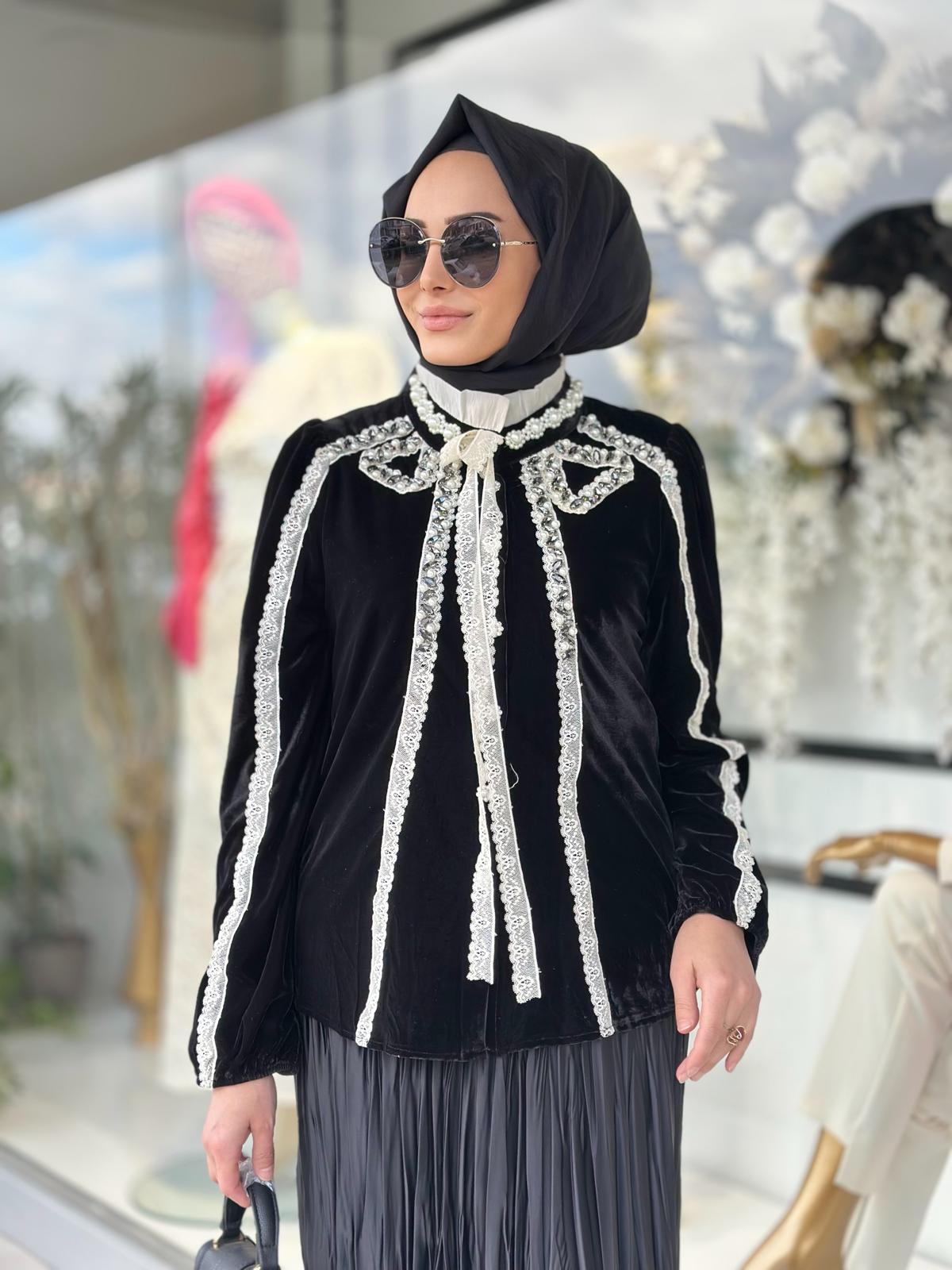 Kadife İthal Gömlek-Tac 95149 - SİYAH