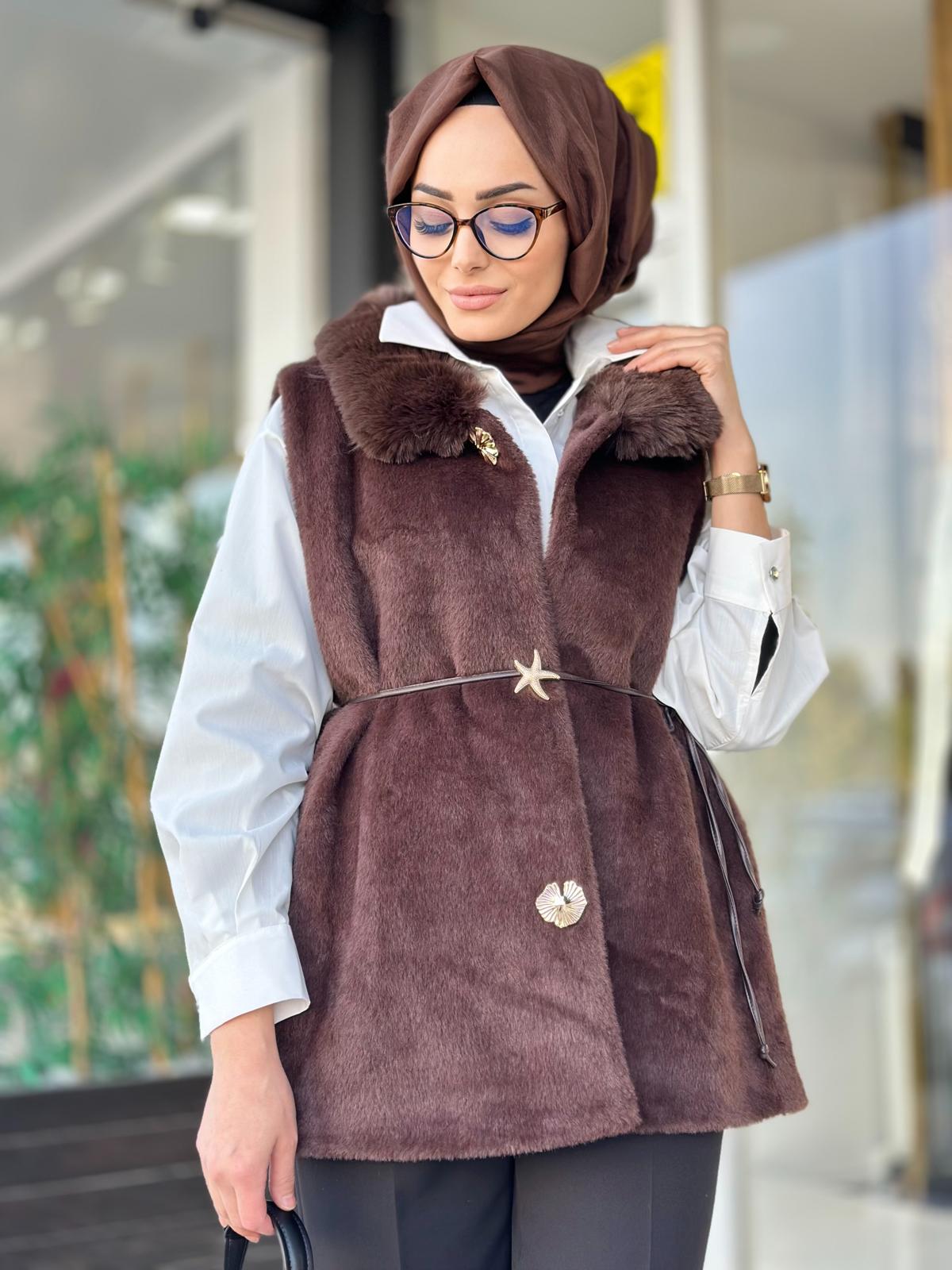 Angora Yelek-Tac 9035 - KAHVERENGİ