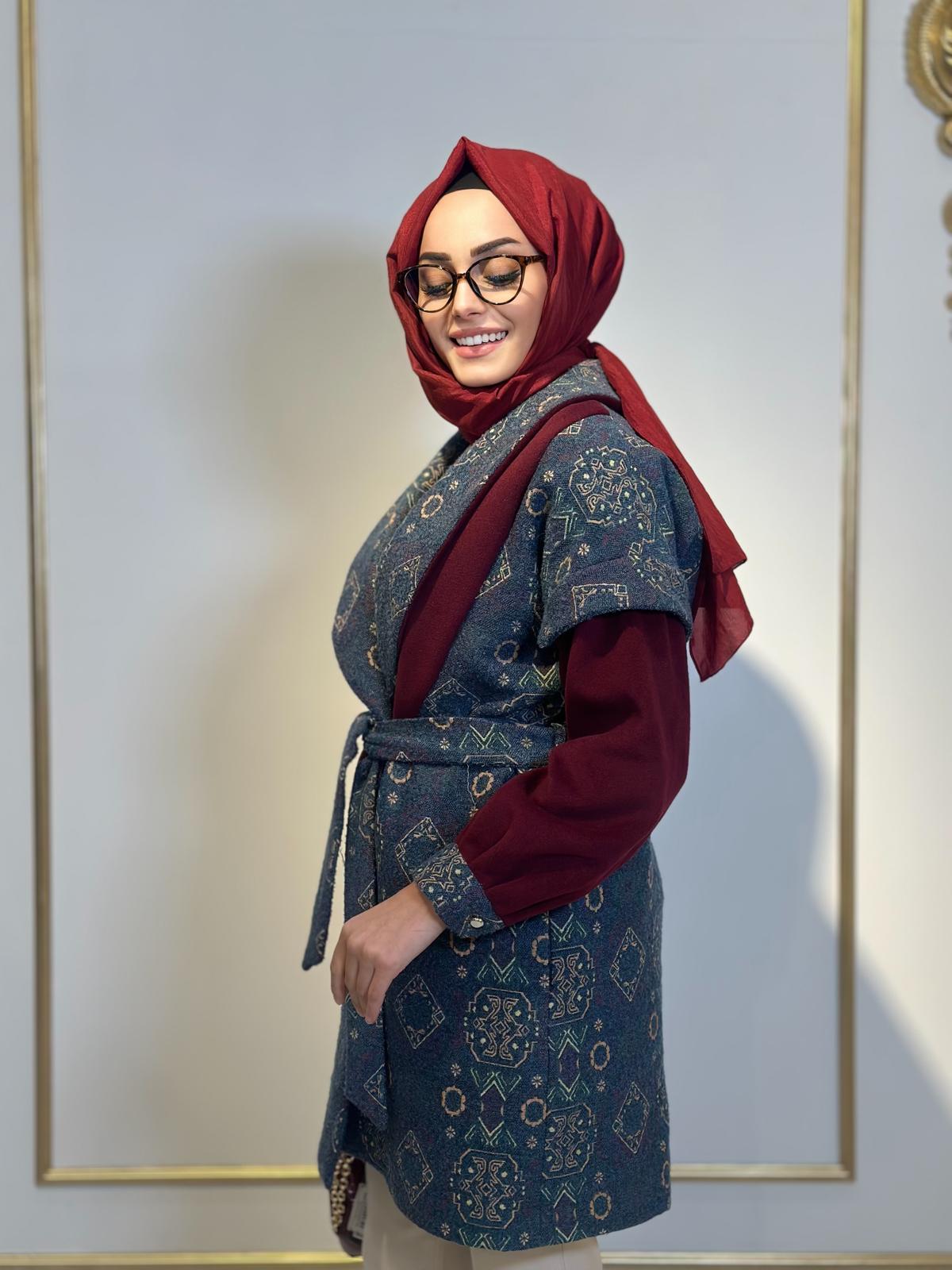 Şal Yaka Desenli Kaban-Tac 15237