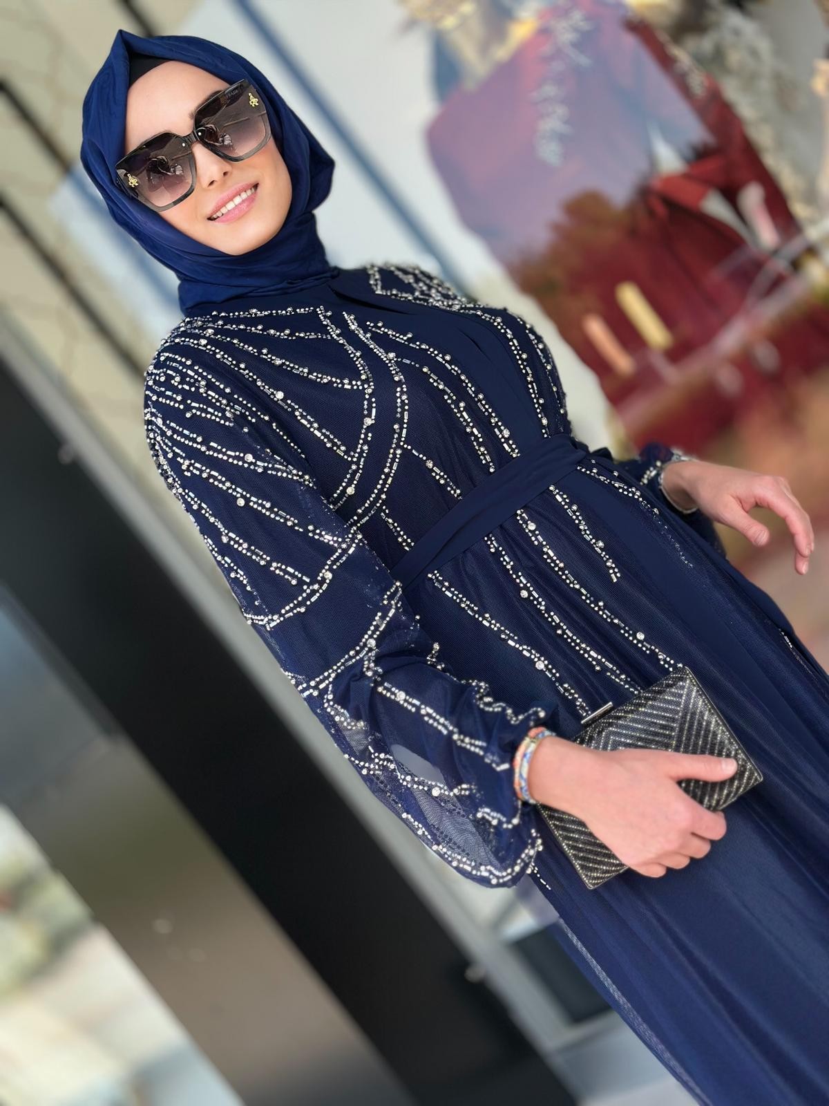 Taşlı Tül Çakım Abaya-Tac 6184