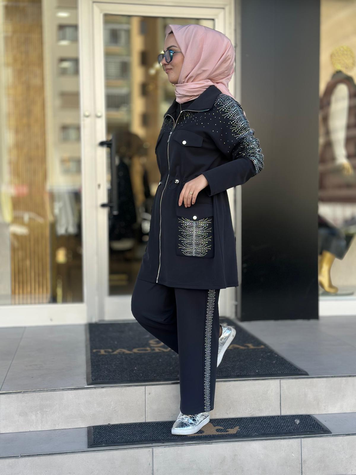 İkili Taşlı Takım-Tac 8863 - SİYAH