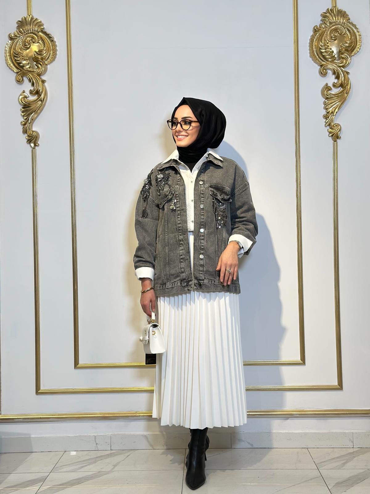 Taşlı Jean Ceket-Tac 7949 - ANTRASİT