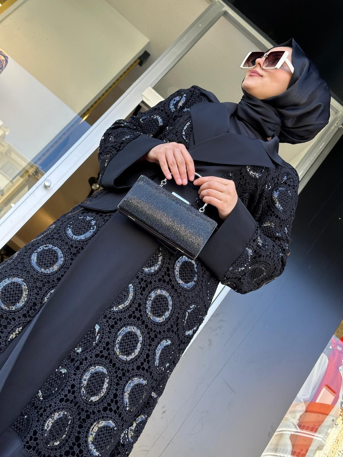 Güpür Detaylı Abaya-Tac 6614