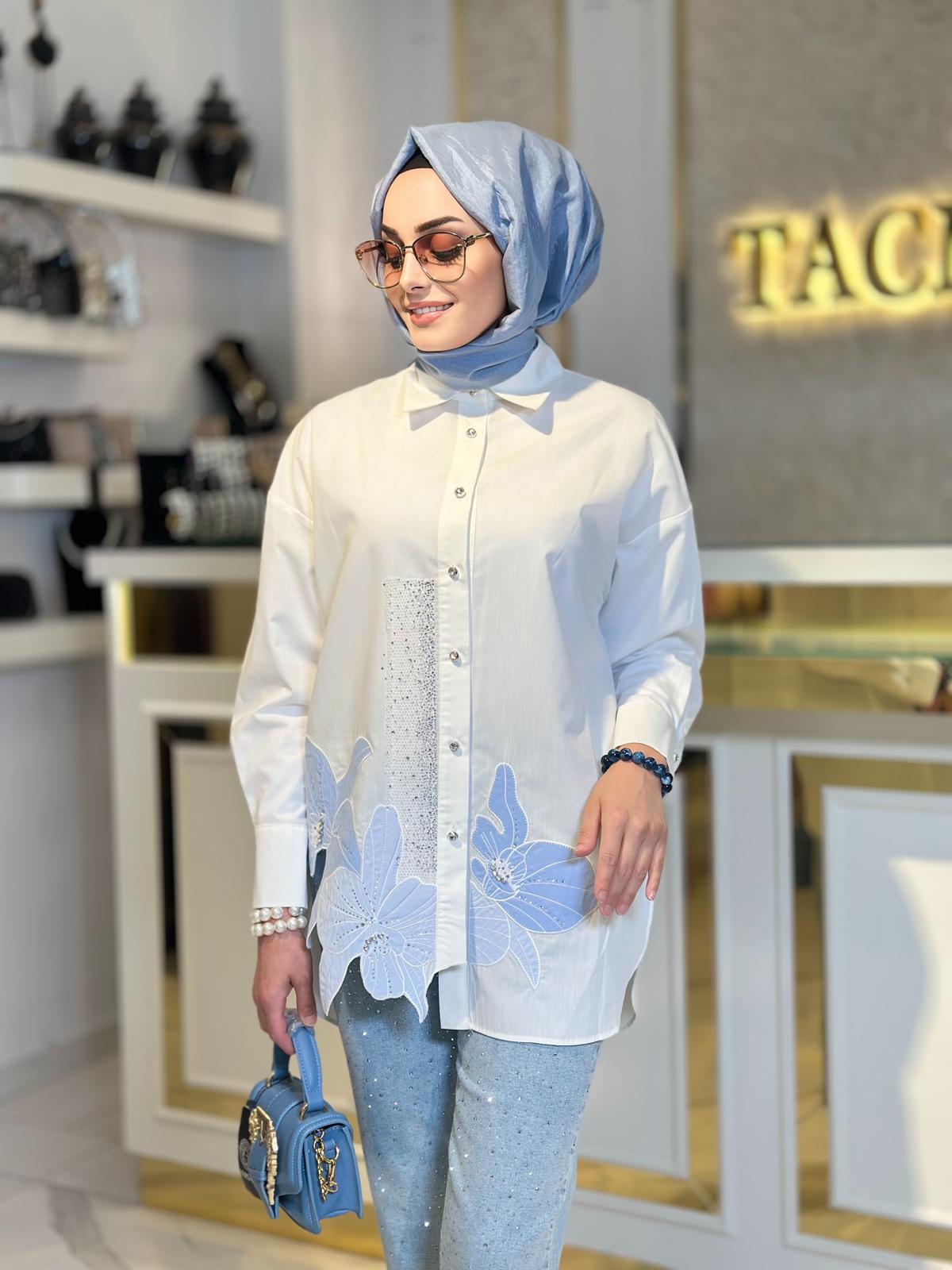 Nakışlı Taşlı Gömlek-Tac 8704