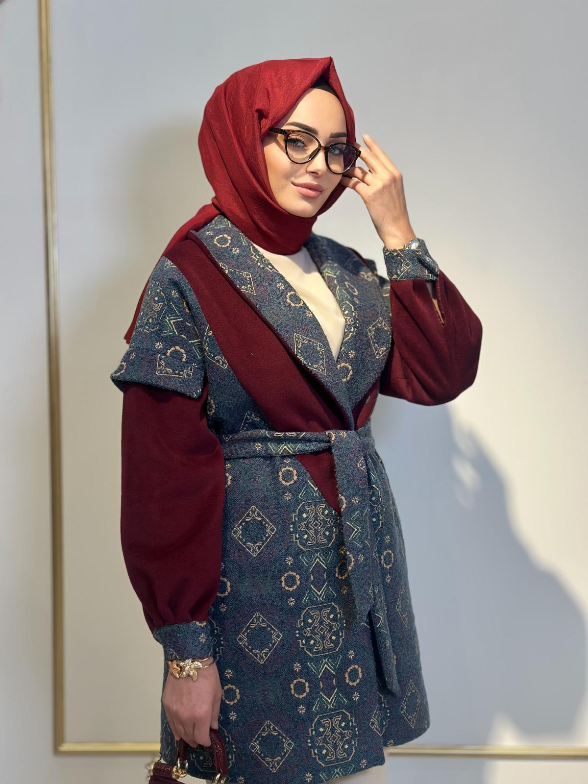 Şal Yaka Desenli Kaban-Tac 15237