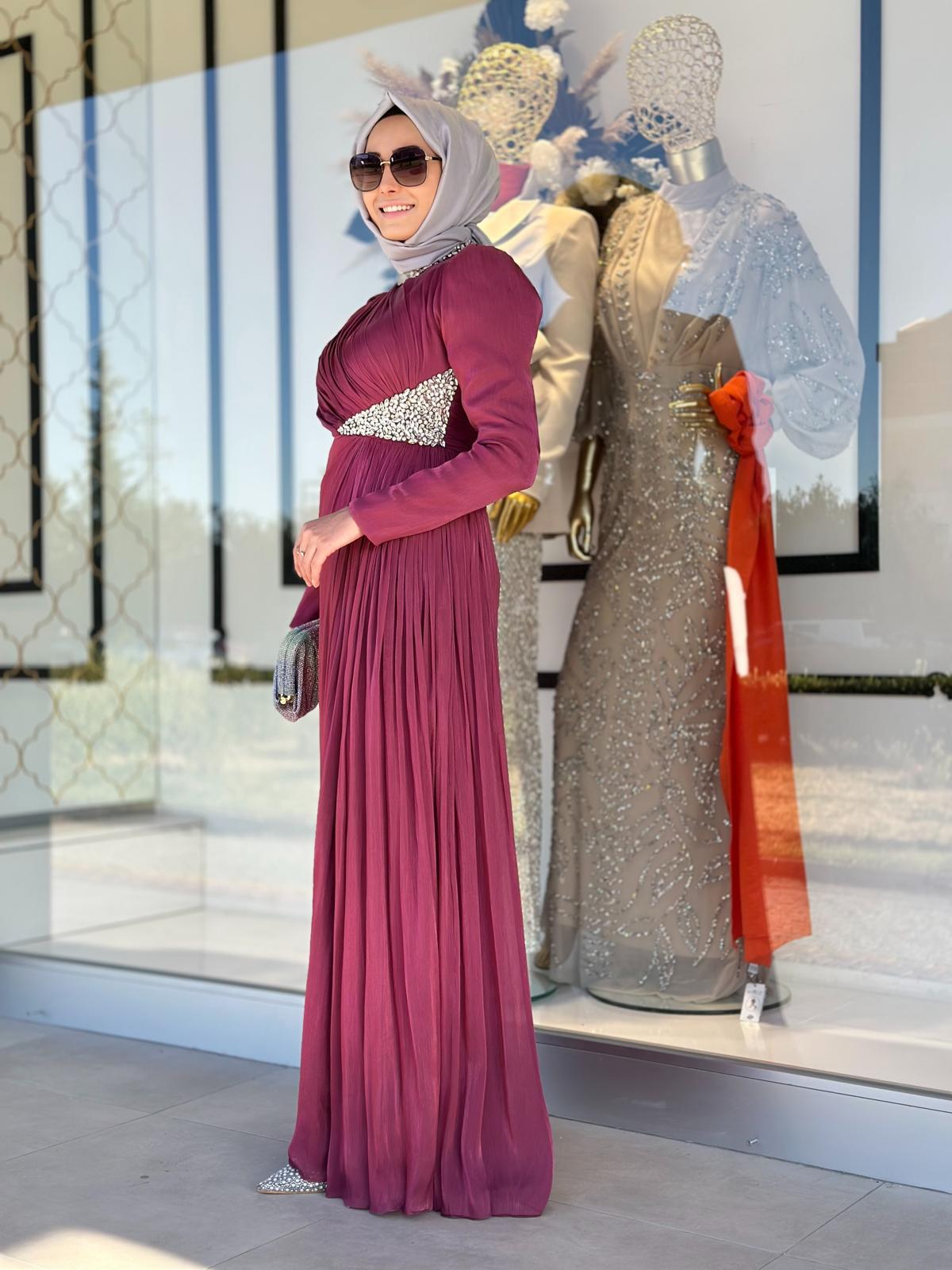 Yaka Ve Bel Taşlı Abiye-Tac 17067