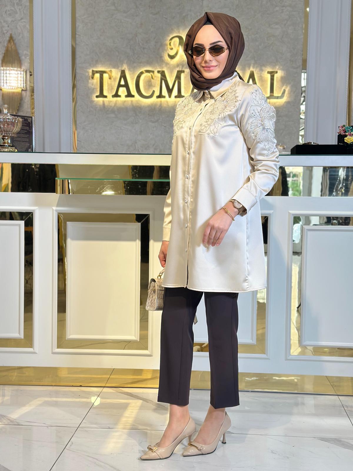 Omzu Çiçekli Tunik-Tac 3216