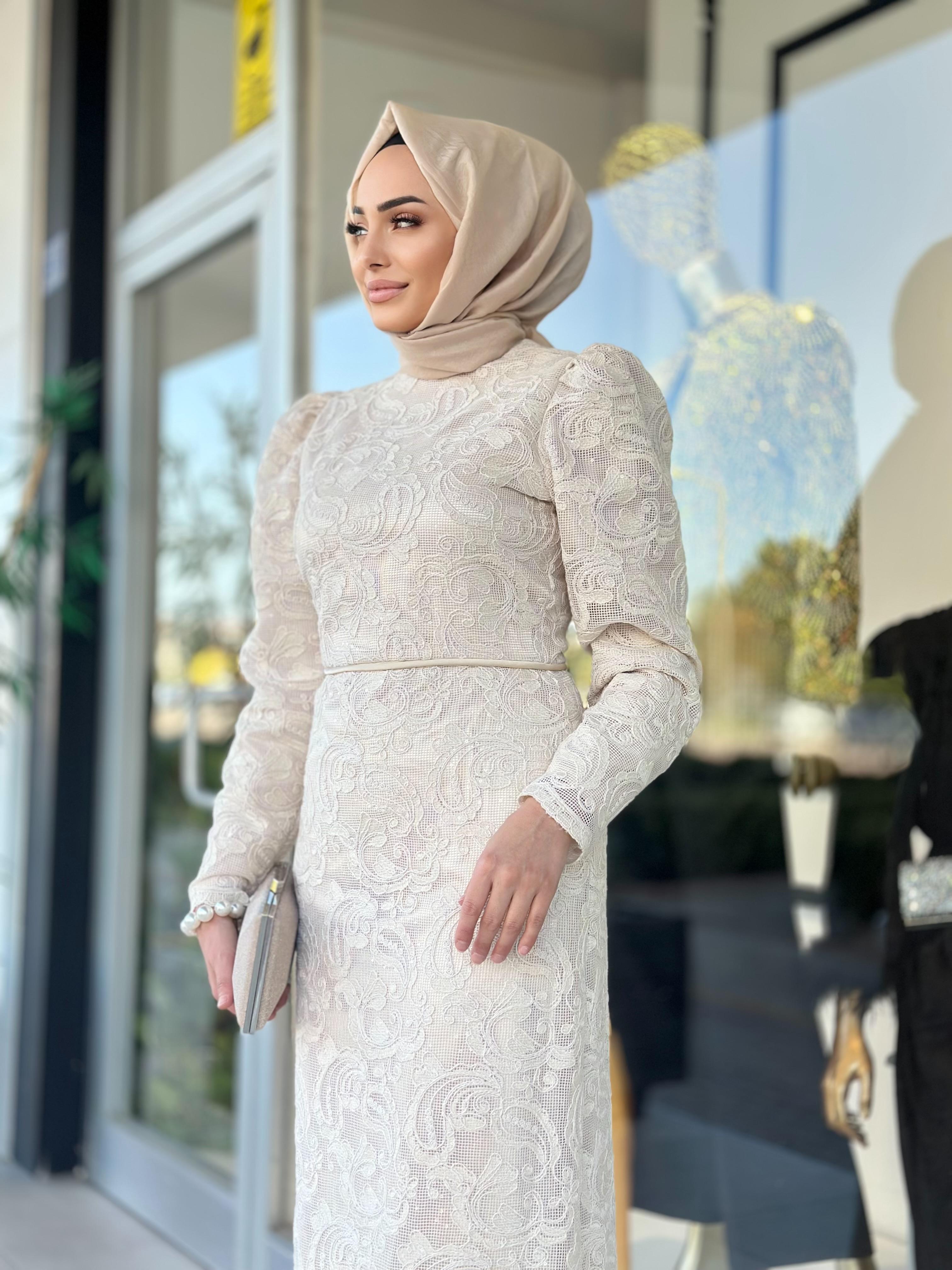 Zarif Dantelli Elbise-Tac 40020