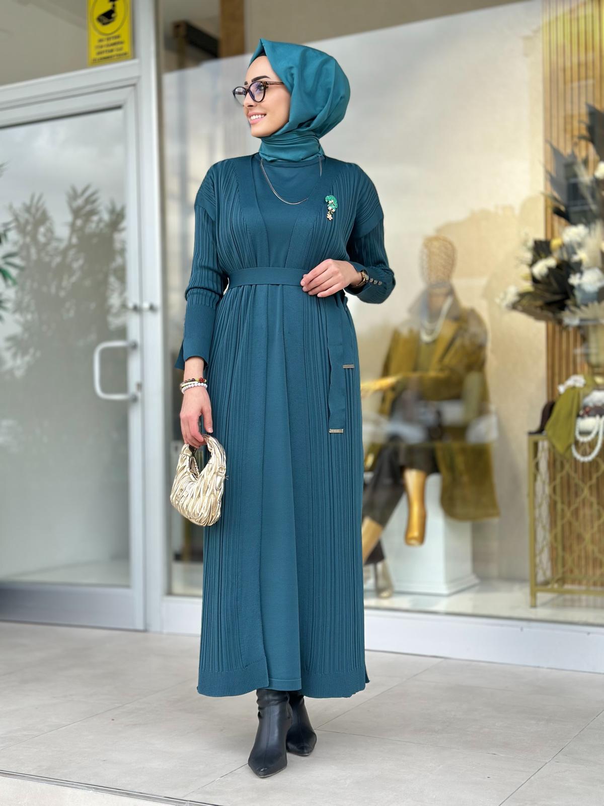 İkili Triko Elbise-Tac 6112 - PETROL MAVİ