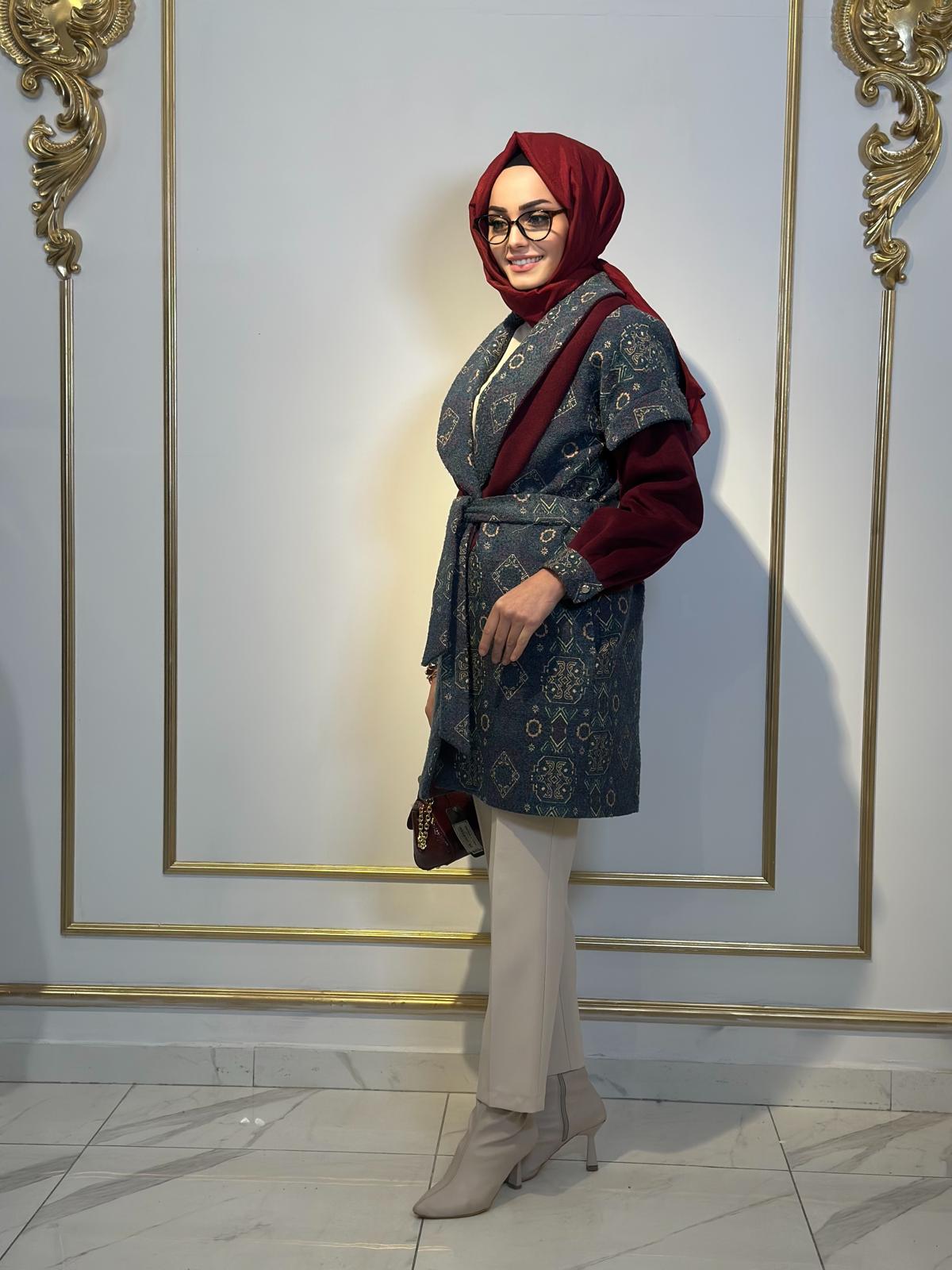 Şal Yaka Desenli Kaban-Tac 15237