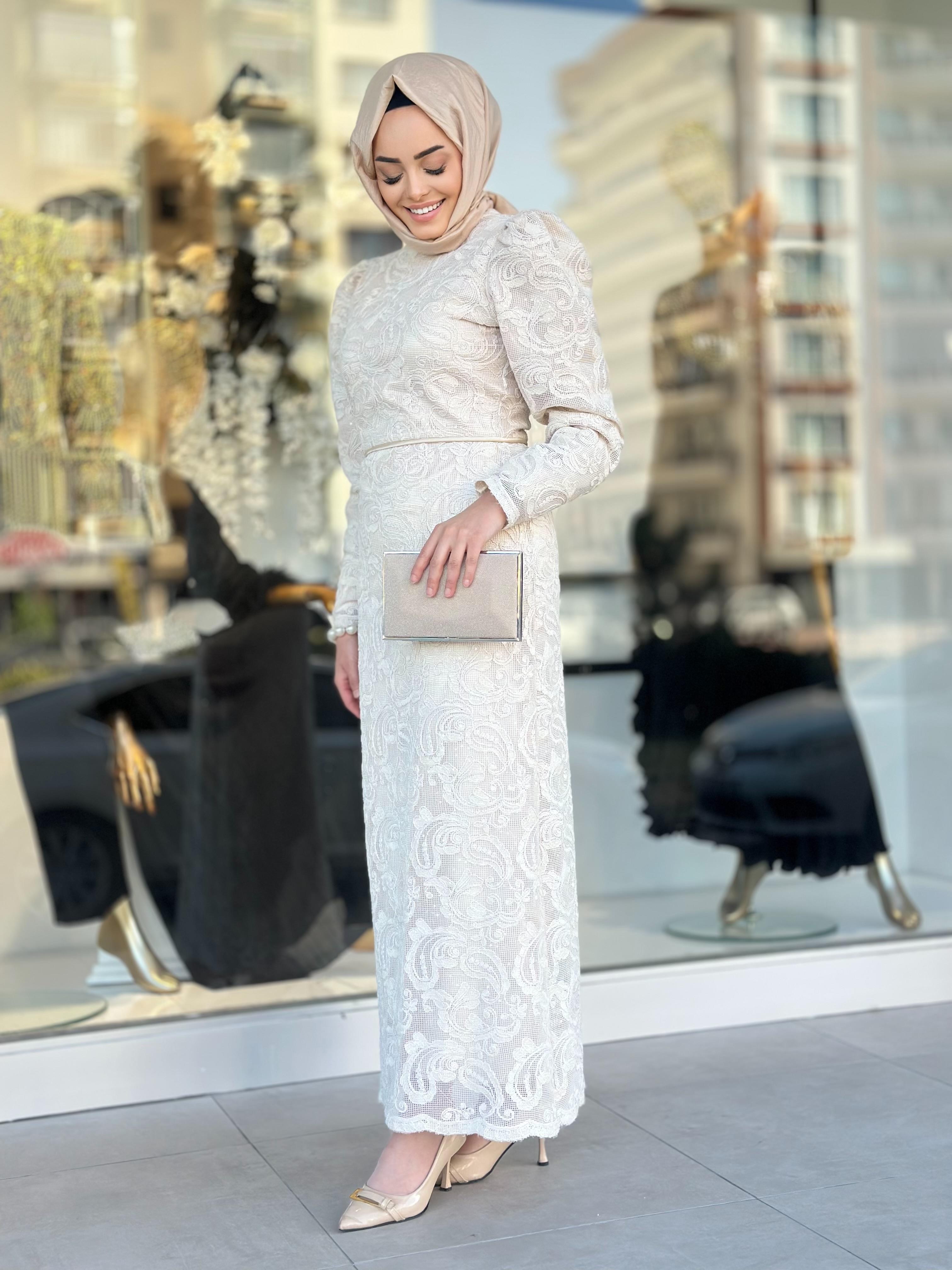 Zarif Dantelli Elbise-Tac 40020