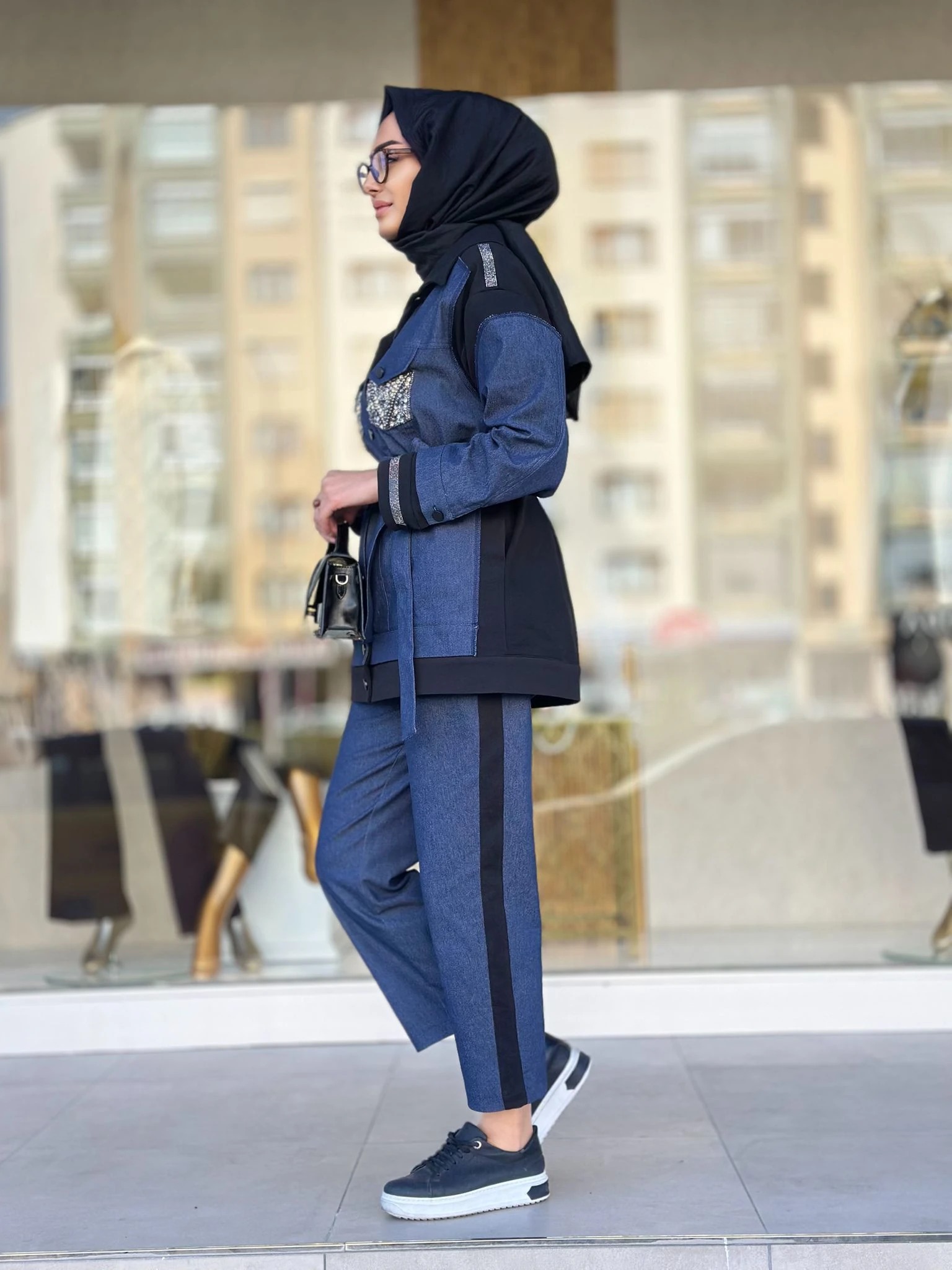 Cepleri Taşlı Jean Pant. Takım-Tac 7969