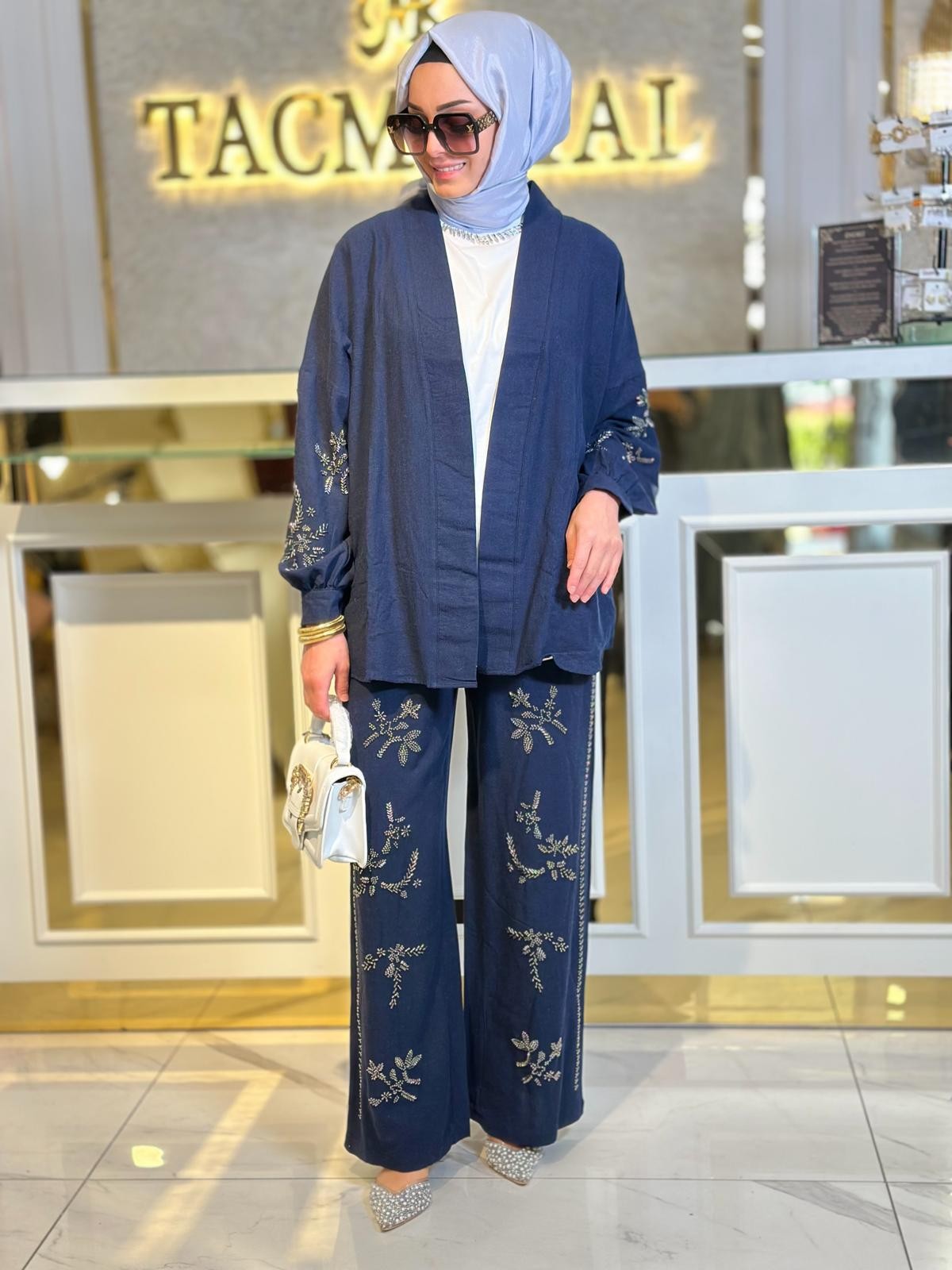 İşlemeli Kimono Takım-Tac 2021 - LACİVERT