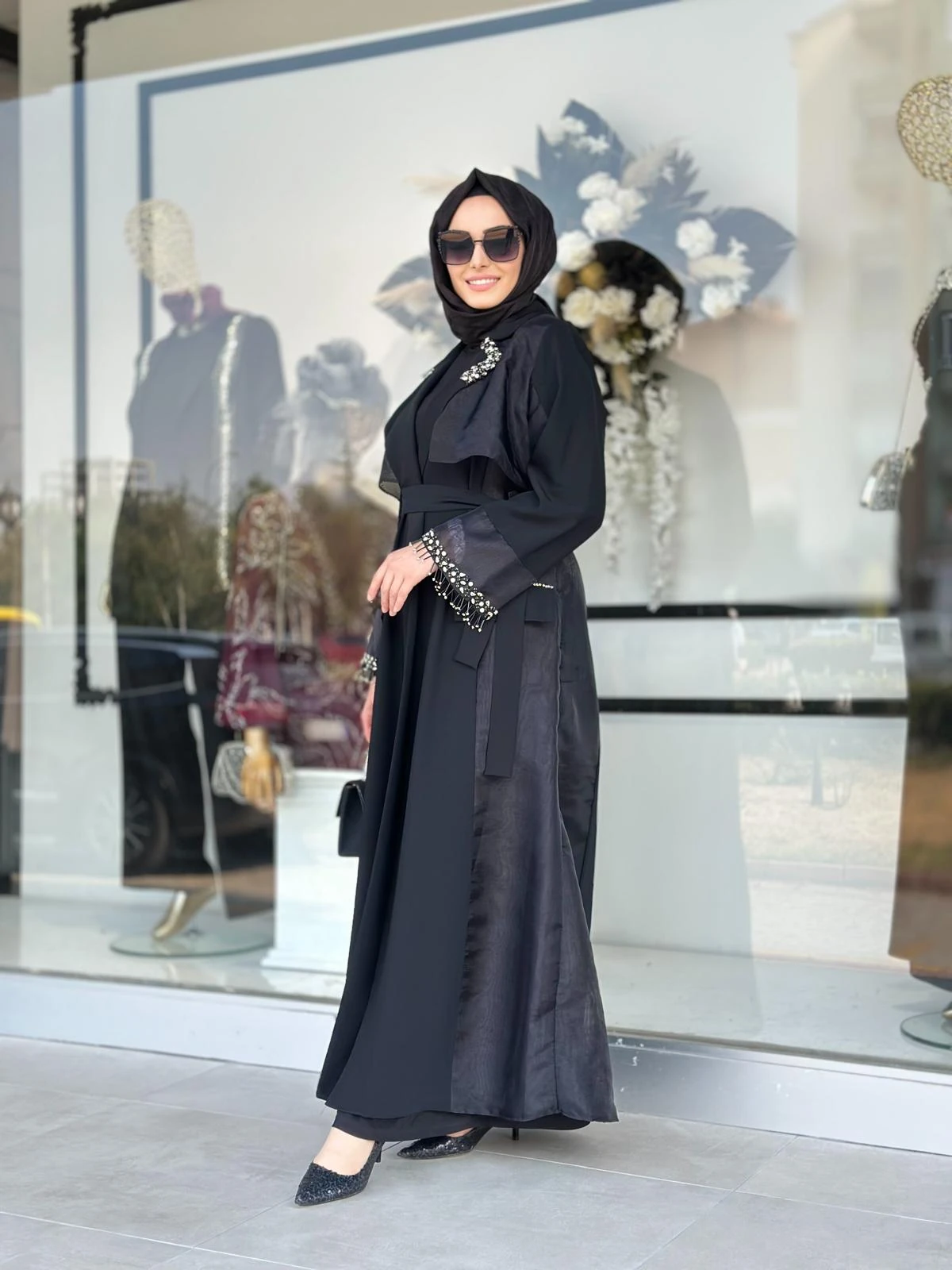 Yaka Ve Kol Taşlı Organze Ceket-Tac 6252