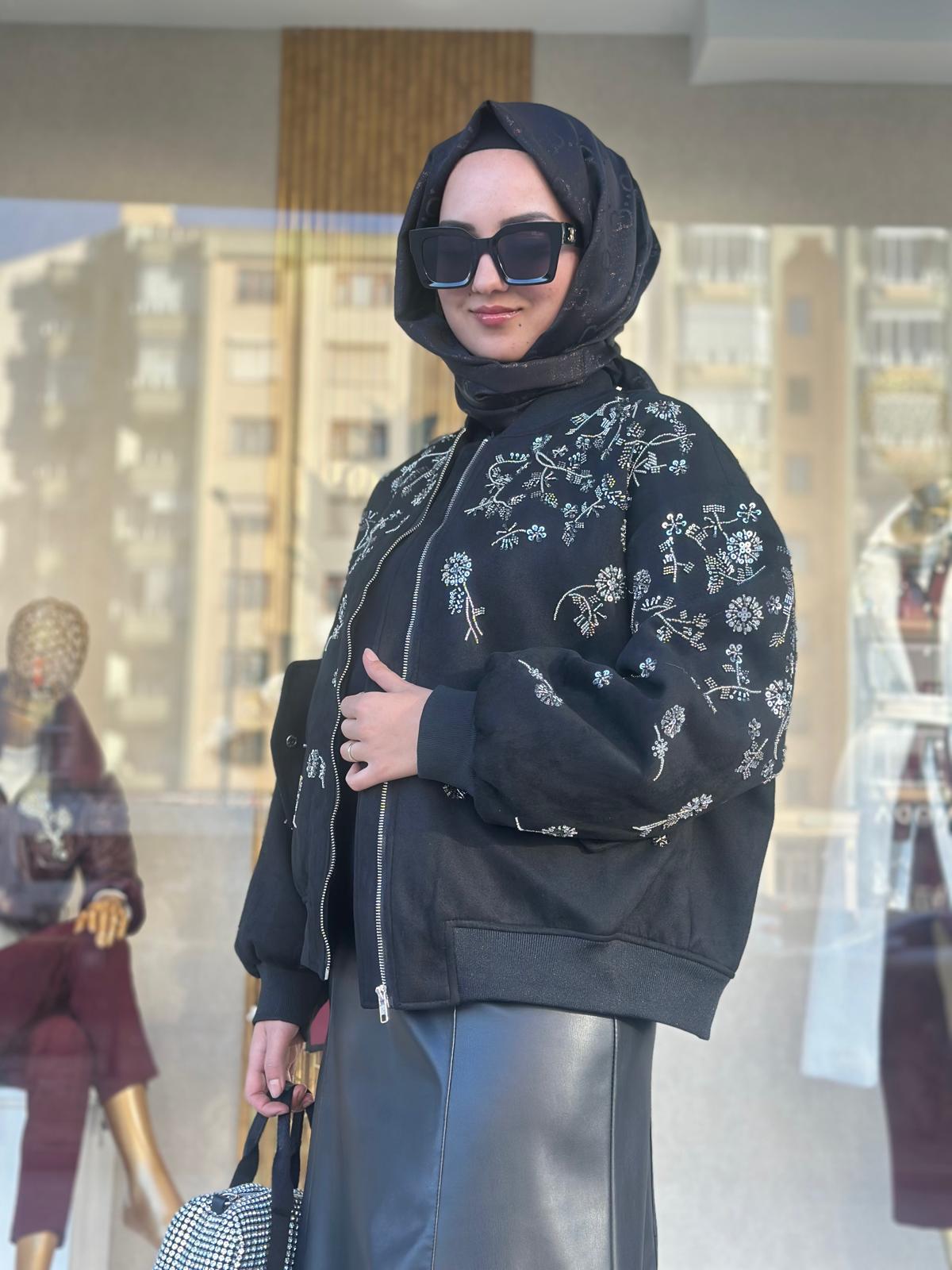 İşlemeli İthal Ceket-Tac 52645 - SİYAH