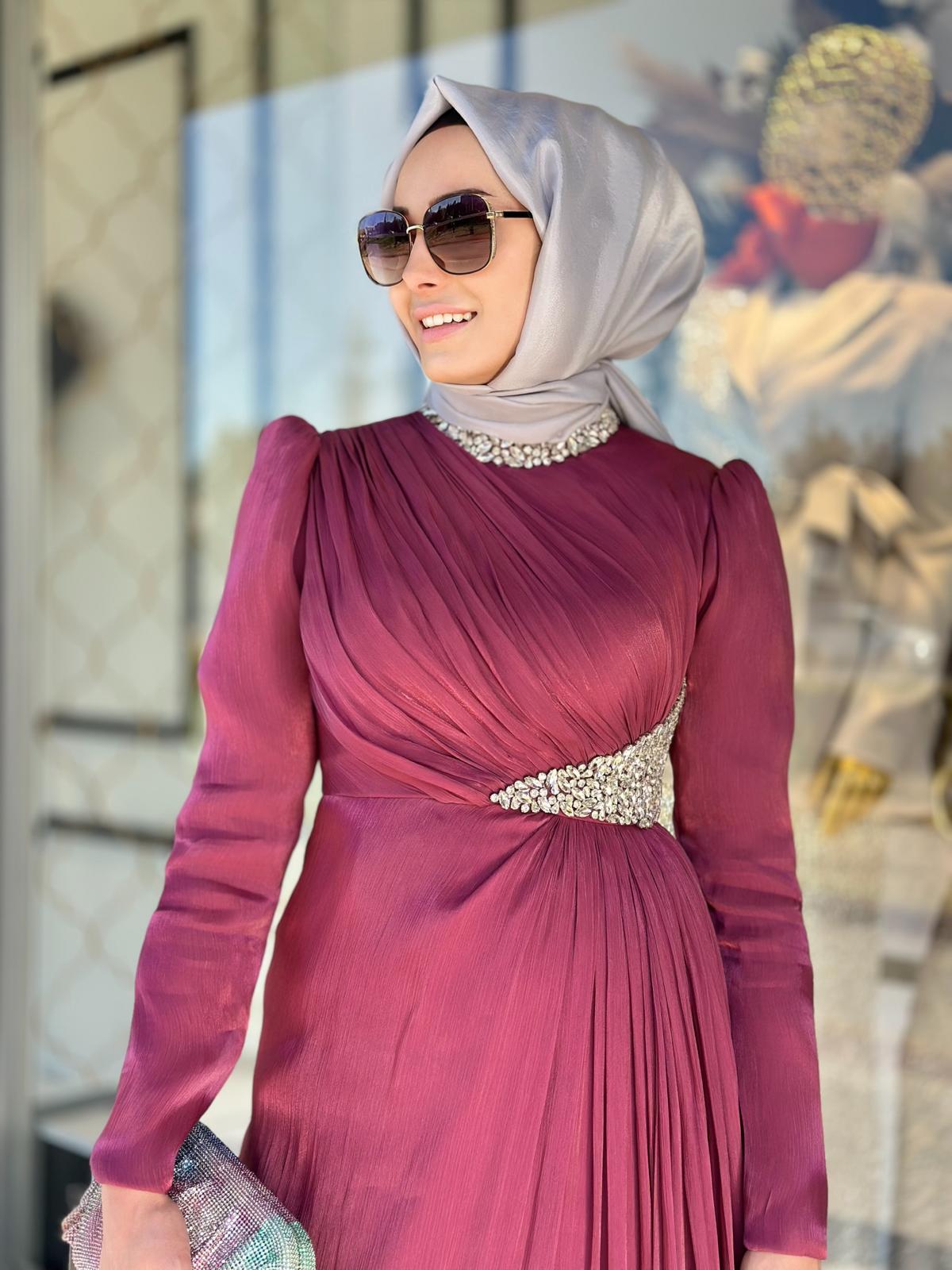 Yaka Ve Bel Taşlı Abiye-Tac 17067