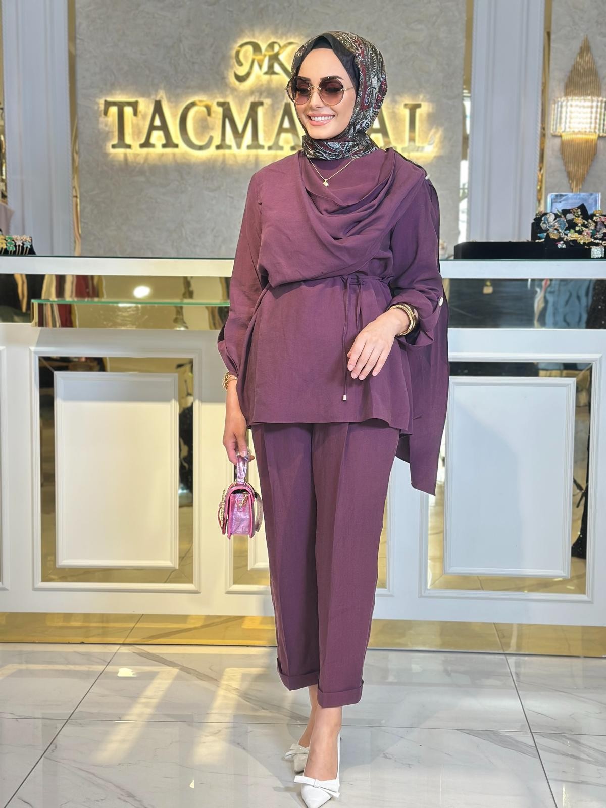 Omzu Düğmeli Pant. Takım-Tac 1529 - MÜRDÜM