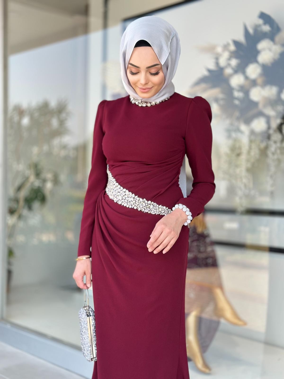 Bel Ve Yakası Taşlı Abiye-Tac 4259