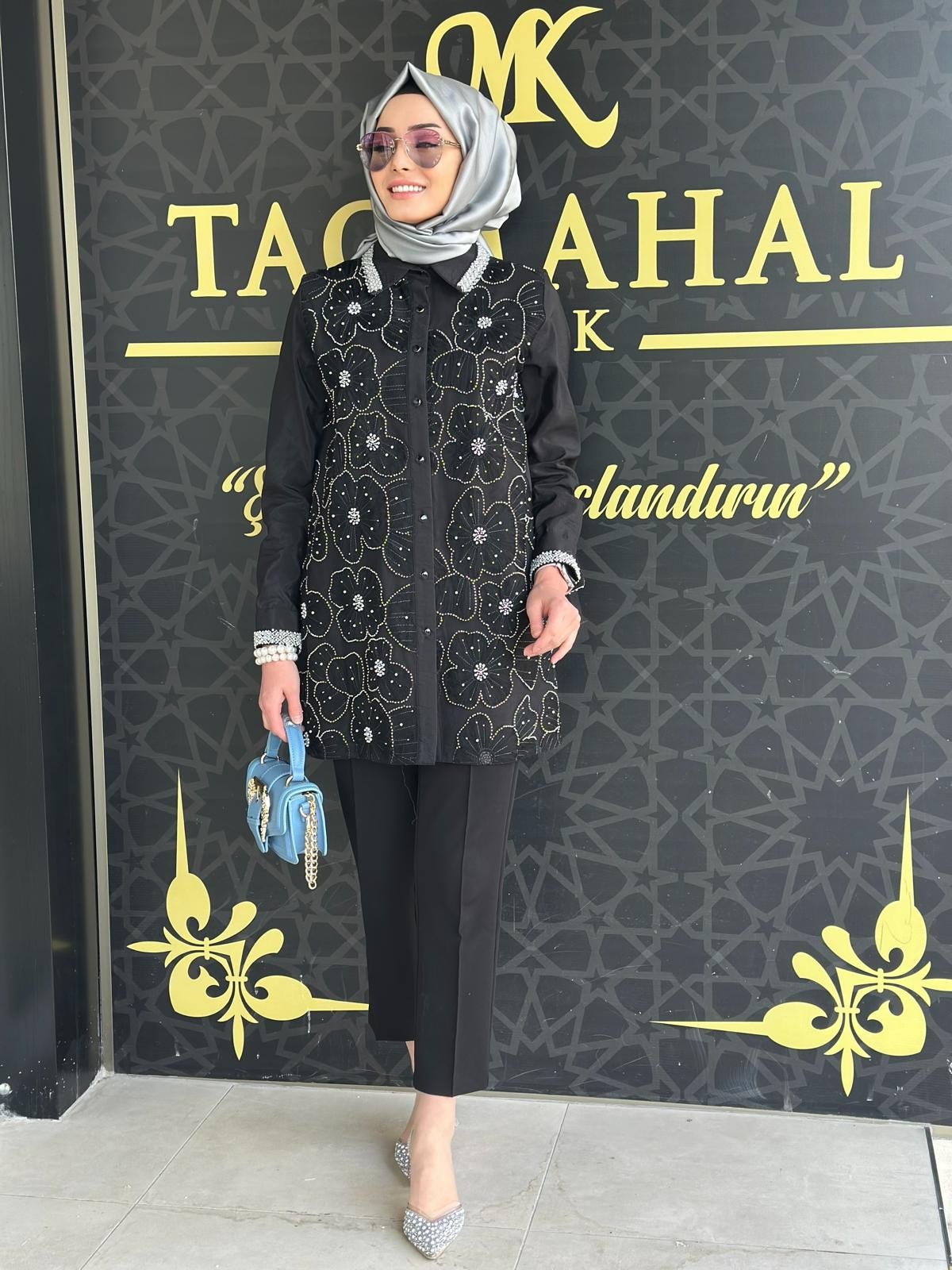 Tül Kabartmalı İşlemeli Gömlek-Tac 4182