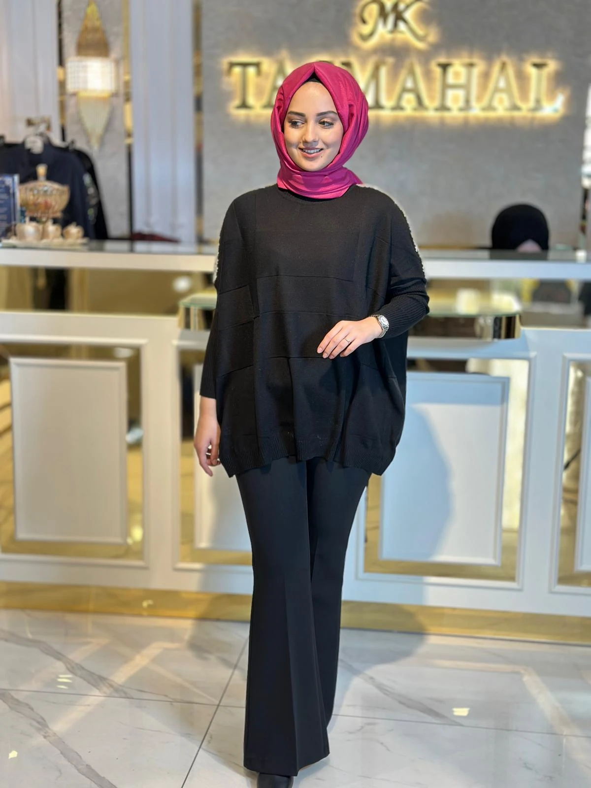 Taşlı Yarasa Kollu Triko Tunik-Tac 21737