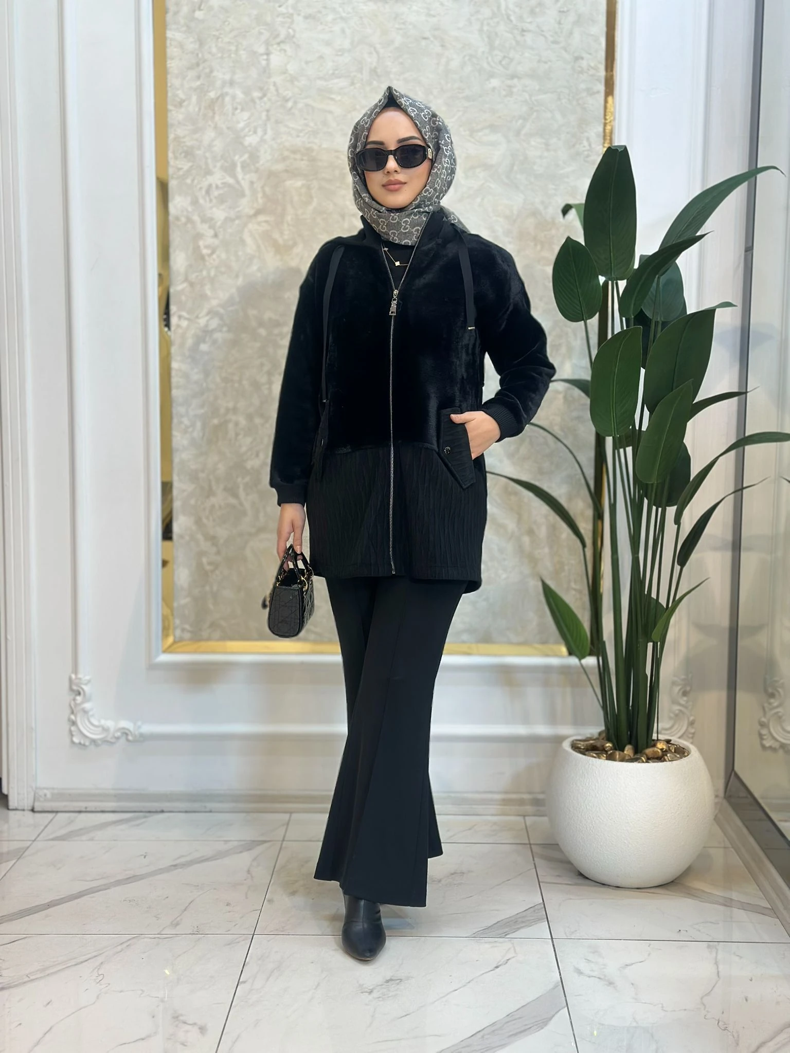 Kürk Des.Kadife Kombinli Kaban-Tac 6013