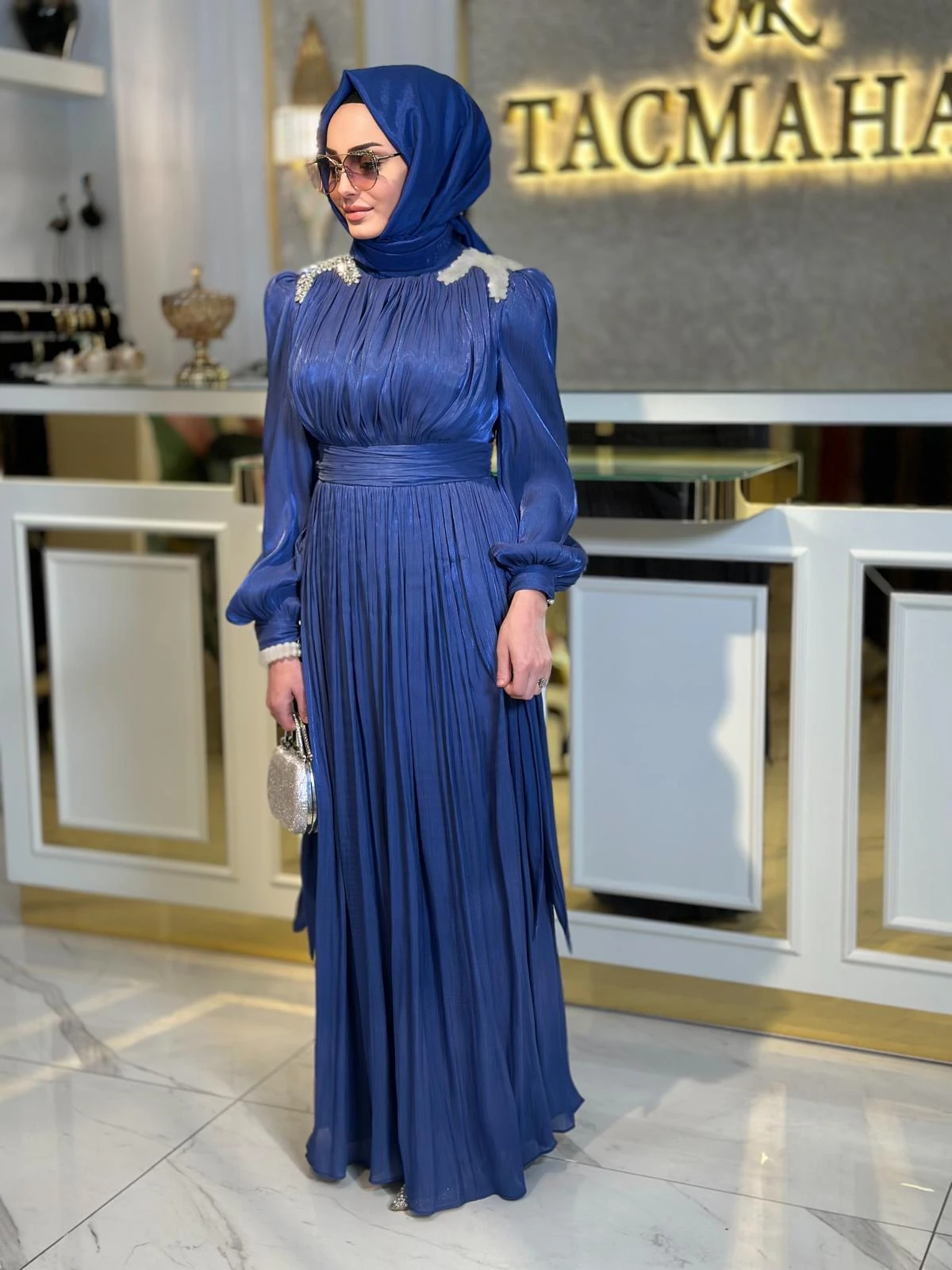 Omzu Taşlı Tül Abiye-Tac 17028