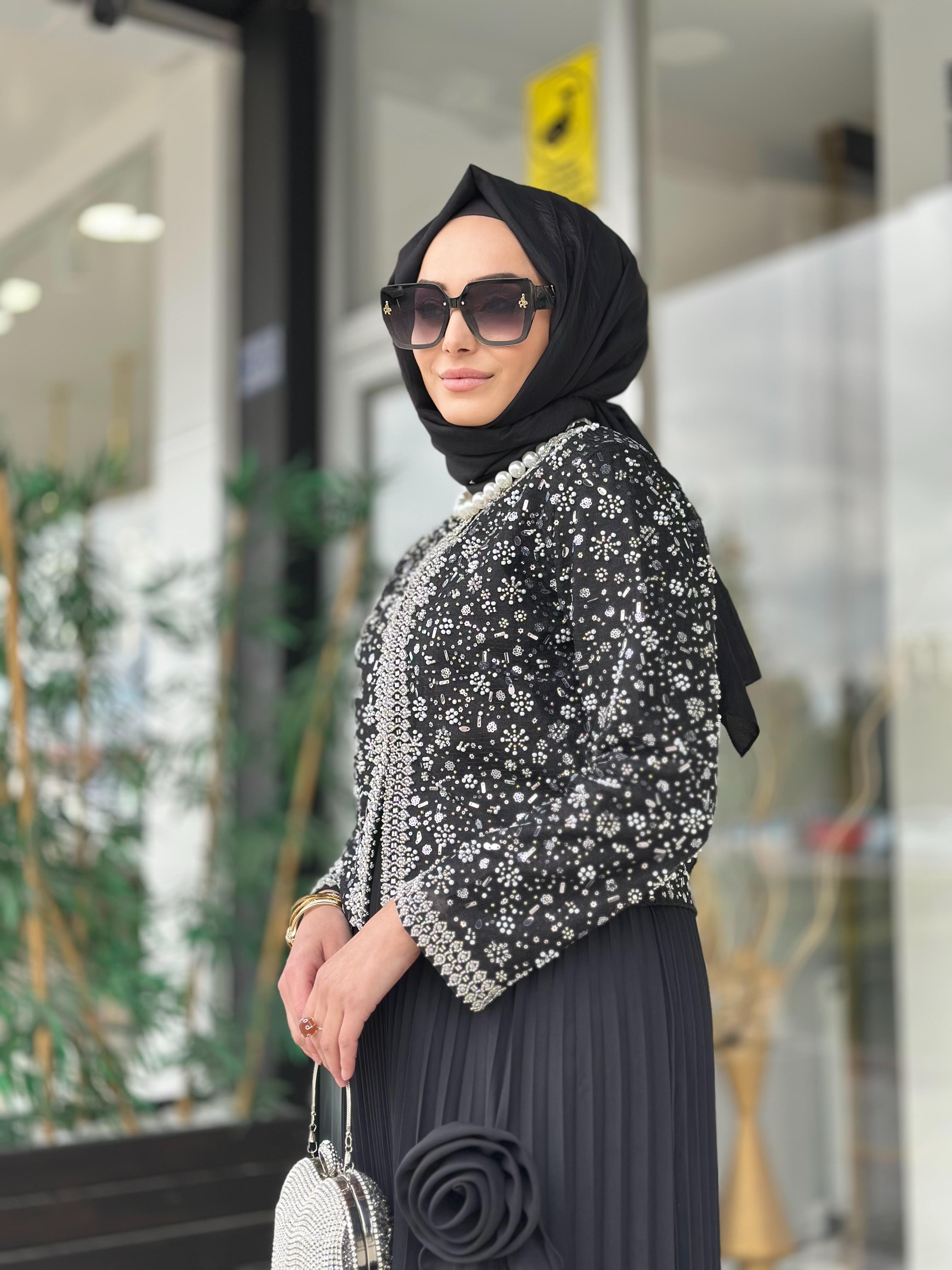 Boncuklu İthal Ceket-Tac 95153 - GÜMÜŞ