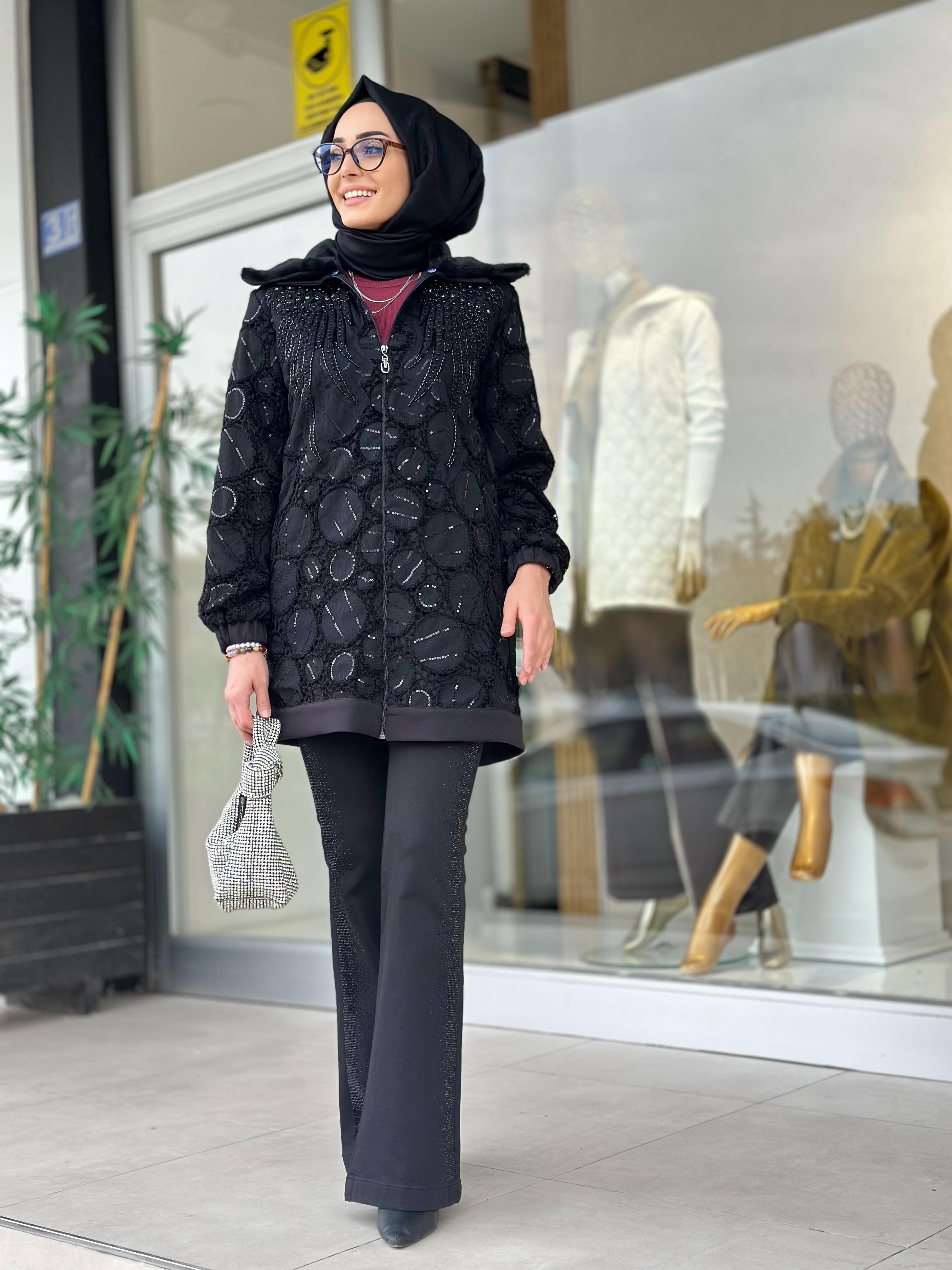 Yaka Kürklü Güpür Kap-Tac 4209