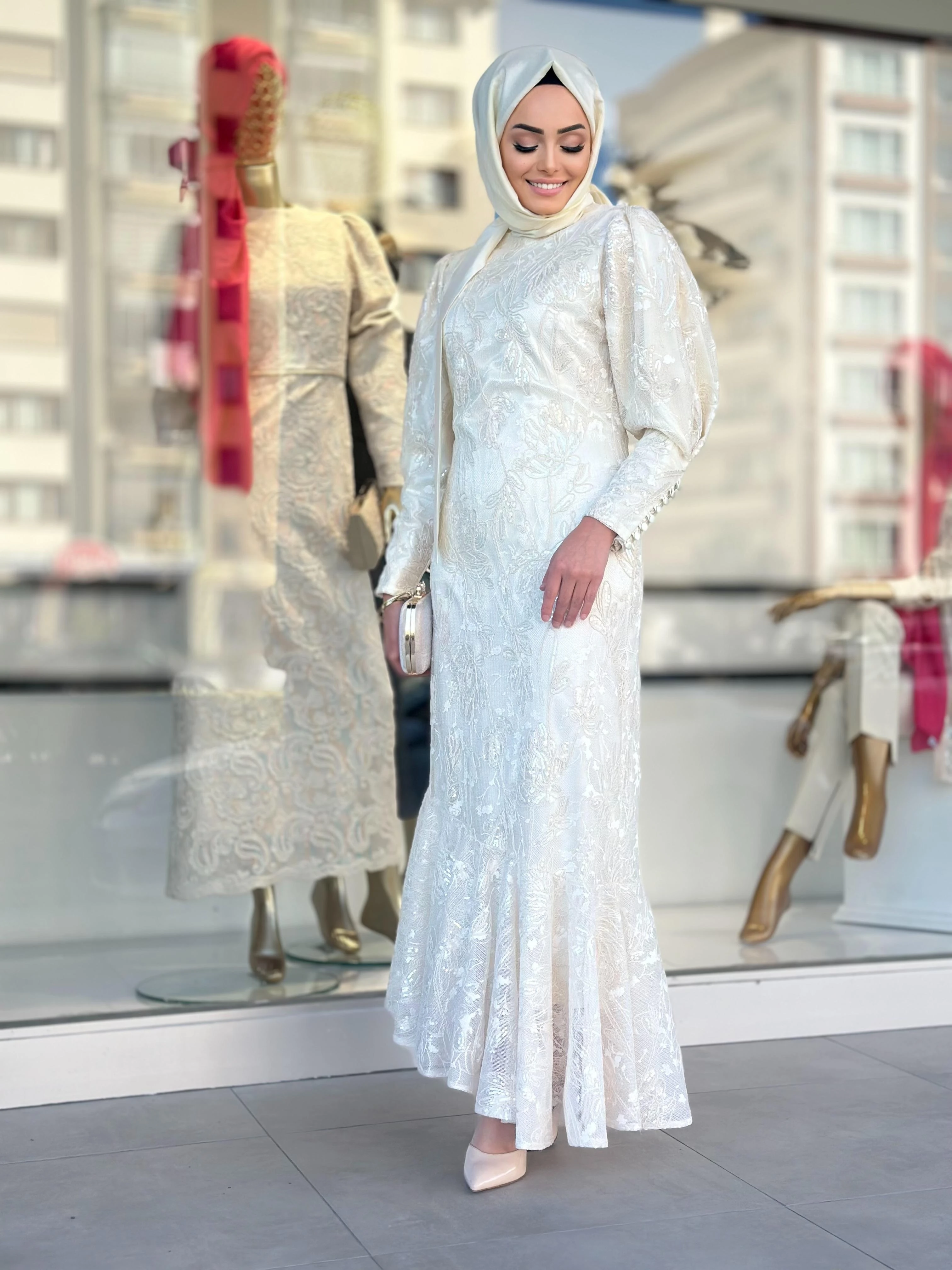 Dantelli Asimetrik Elbise-Tac 54006