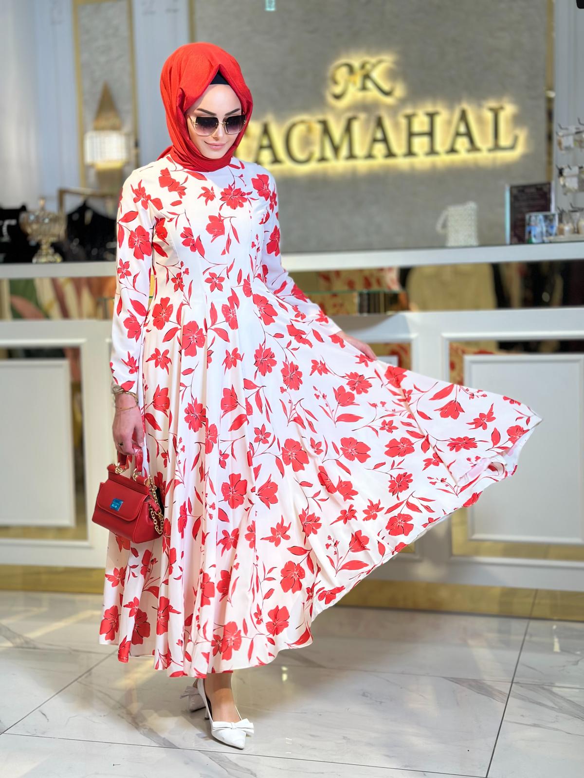 Çiçekli Elbise-Tac 7040